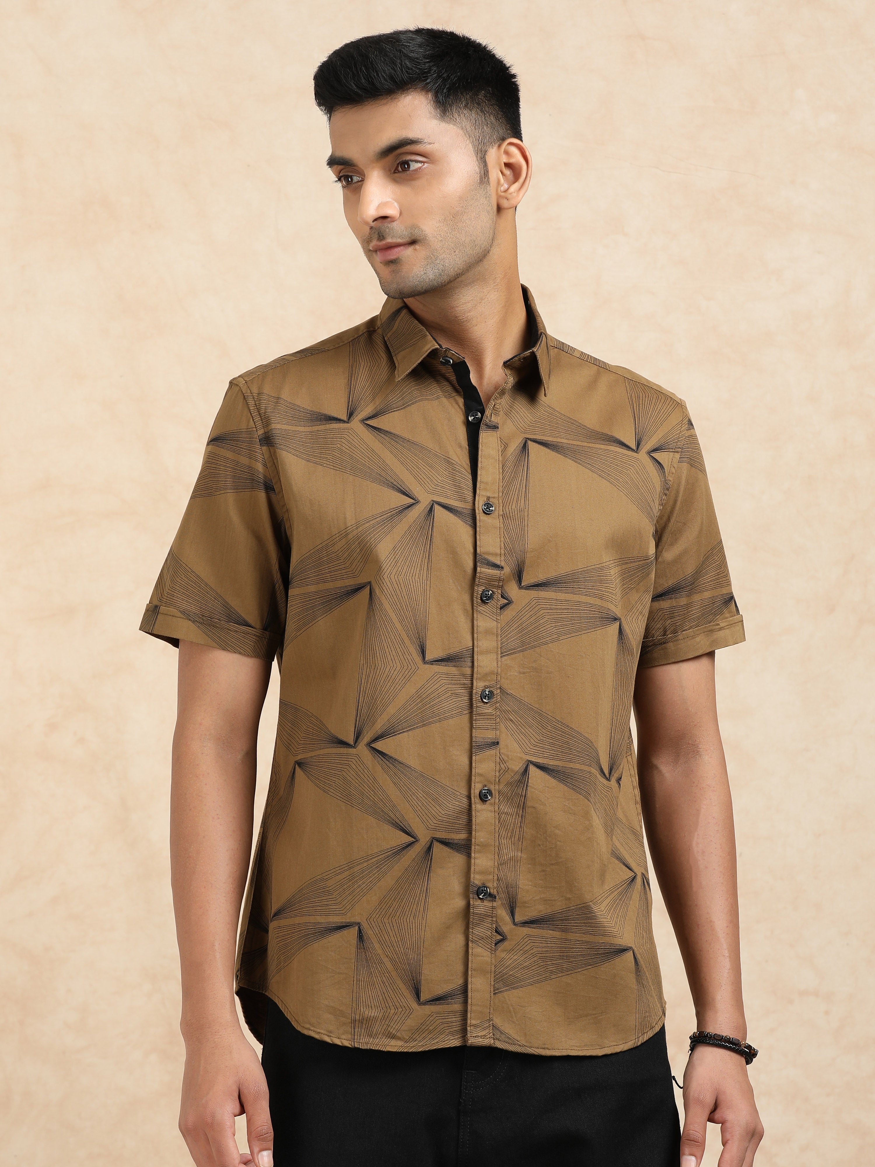 MEN'S GOLD PRINT SLIM FIT SHIRT