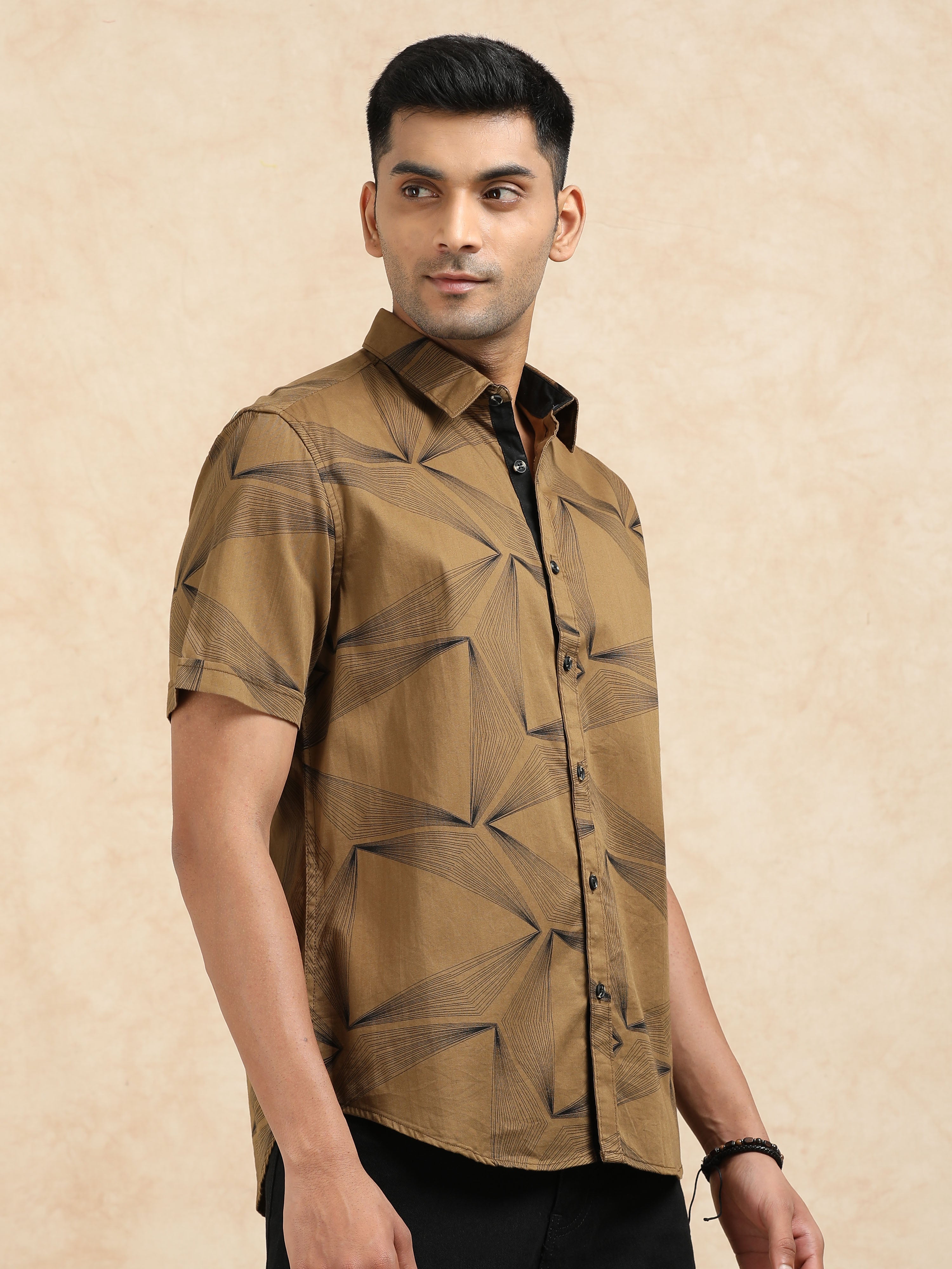 MEN'S GOLD PRINT SLIM FIT SHIRT