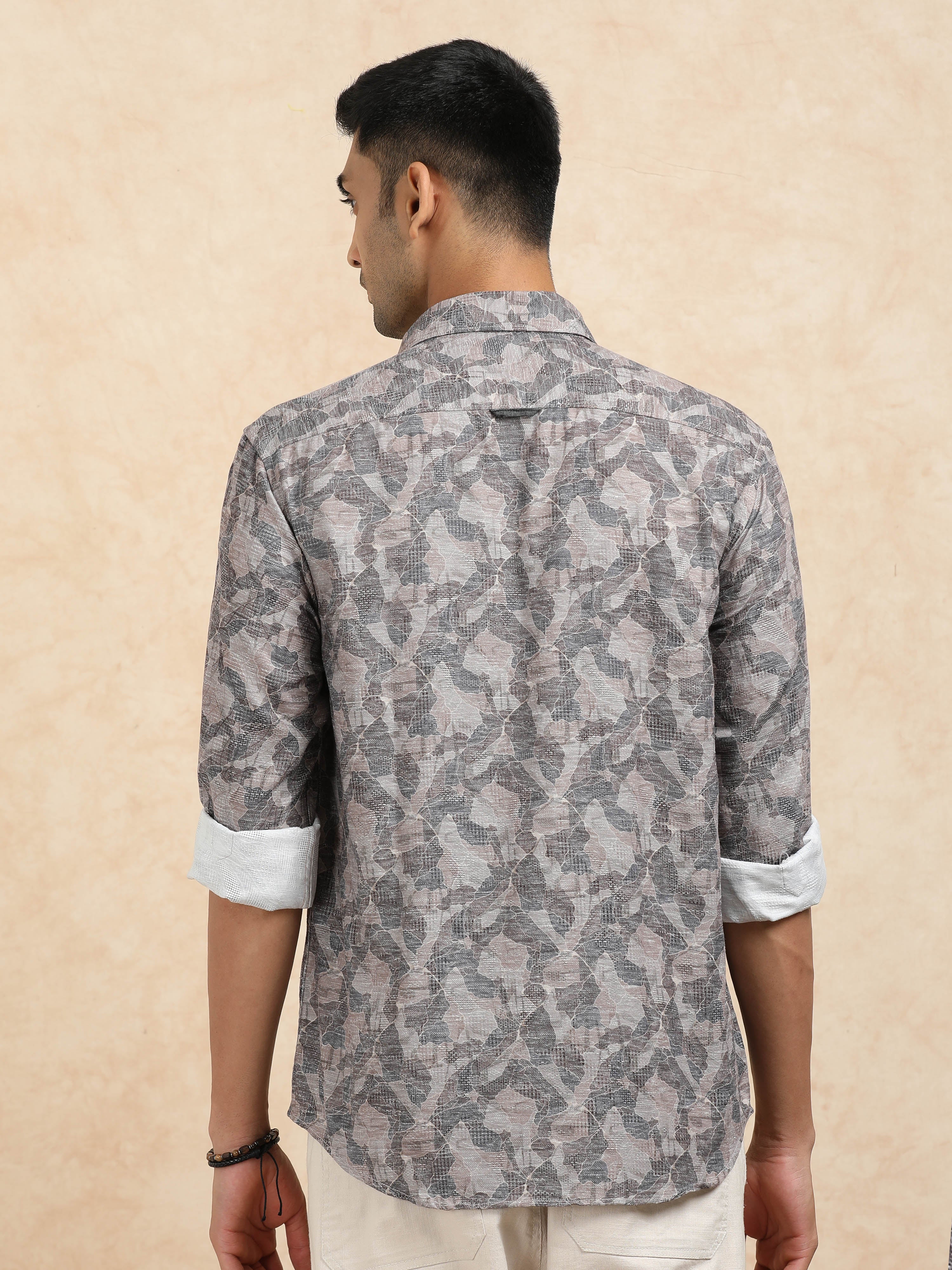 MEN'S BROWN PRINT SLIM FIT SHIRT