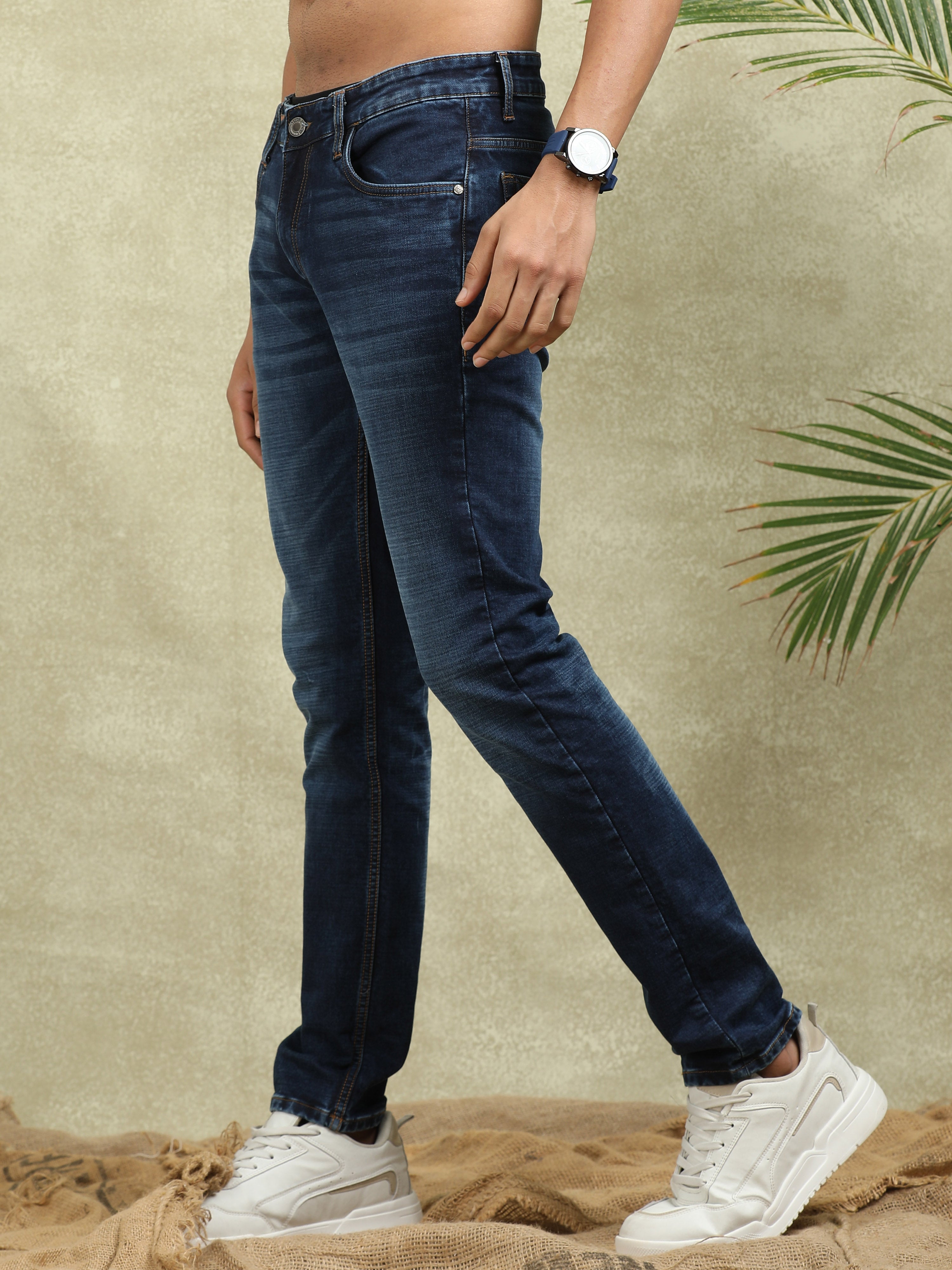 MEN'S BLUE SOLID SLIM FIT JEANS