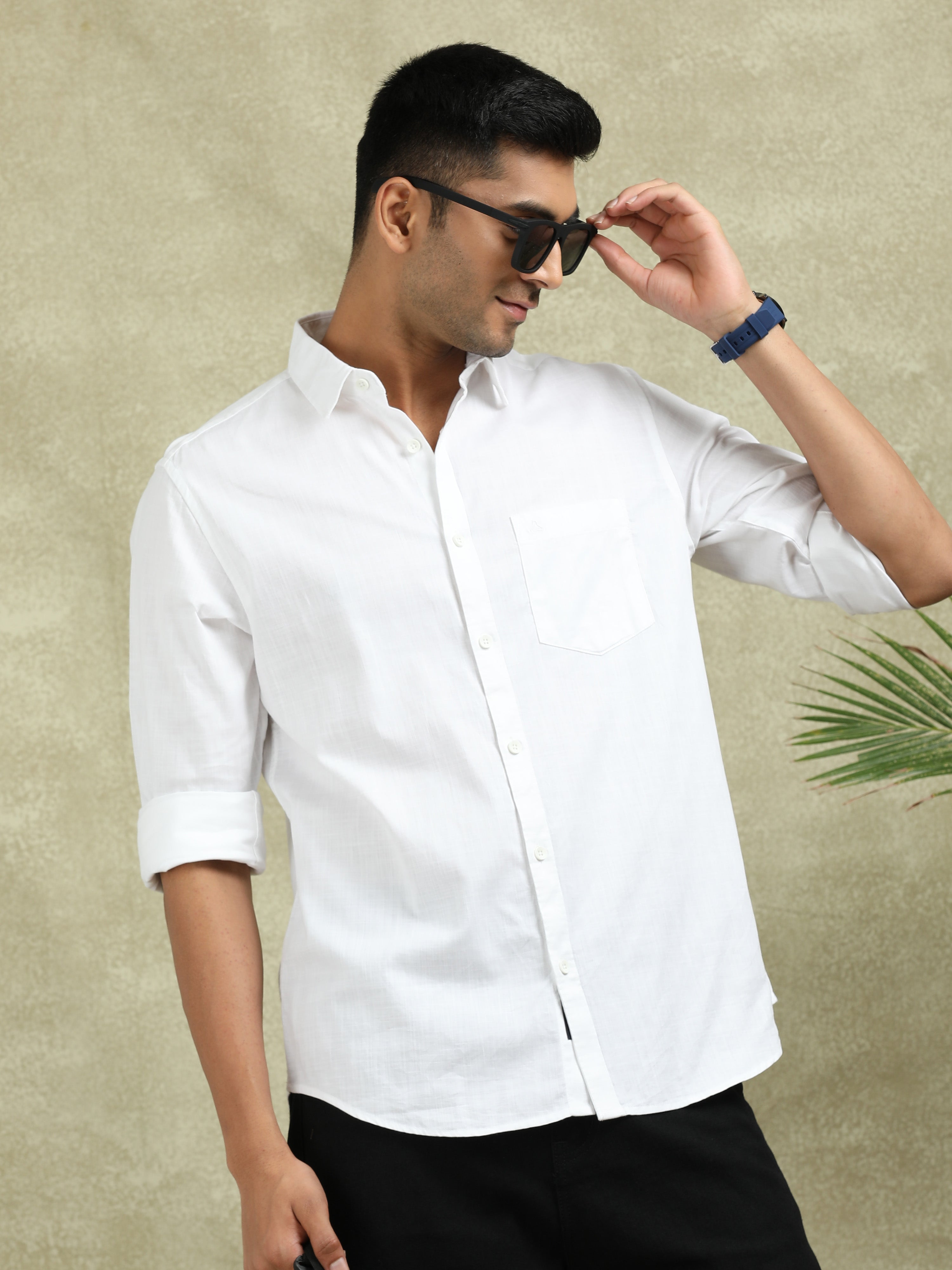 MEN'S WHITE SOLID SLIM FIT SHIRT