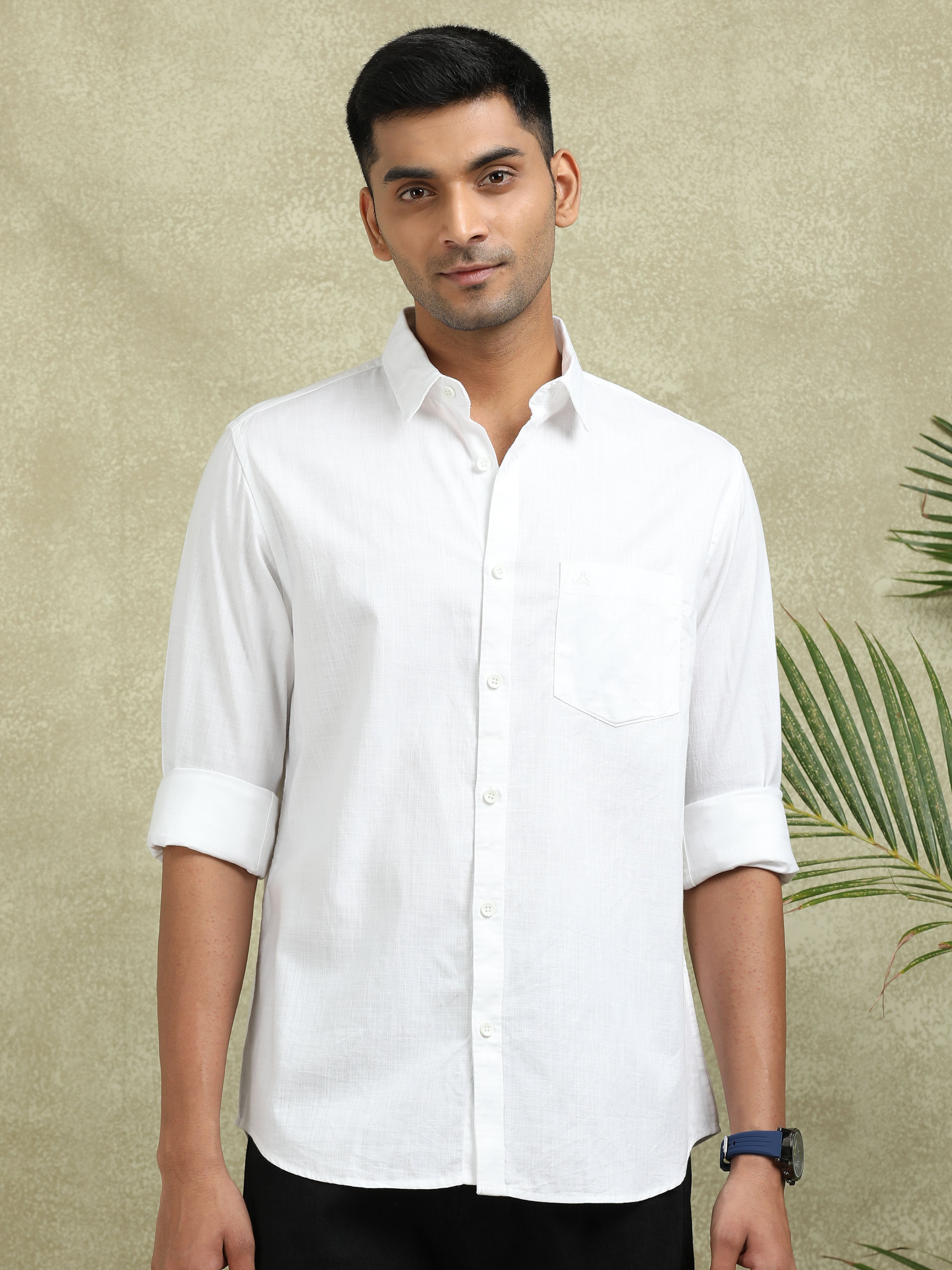 MEN'S WHITE SOLID SLIM FIT SHIRT