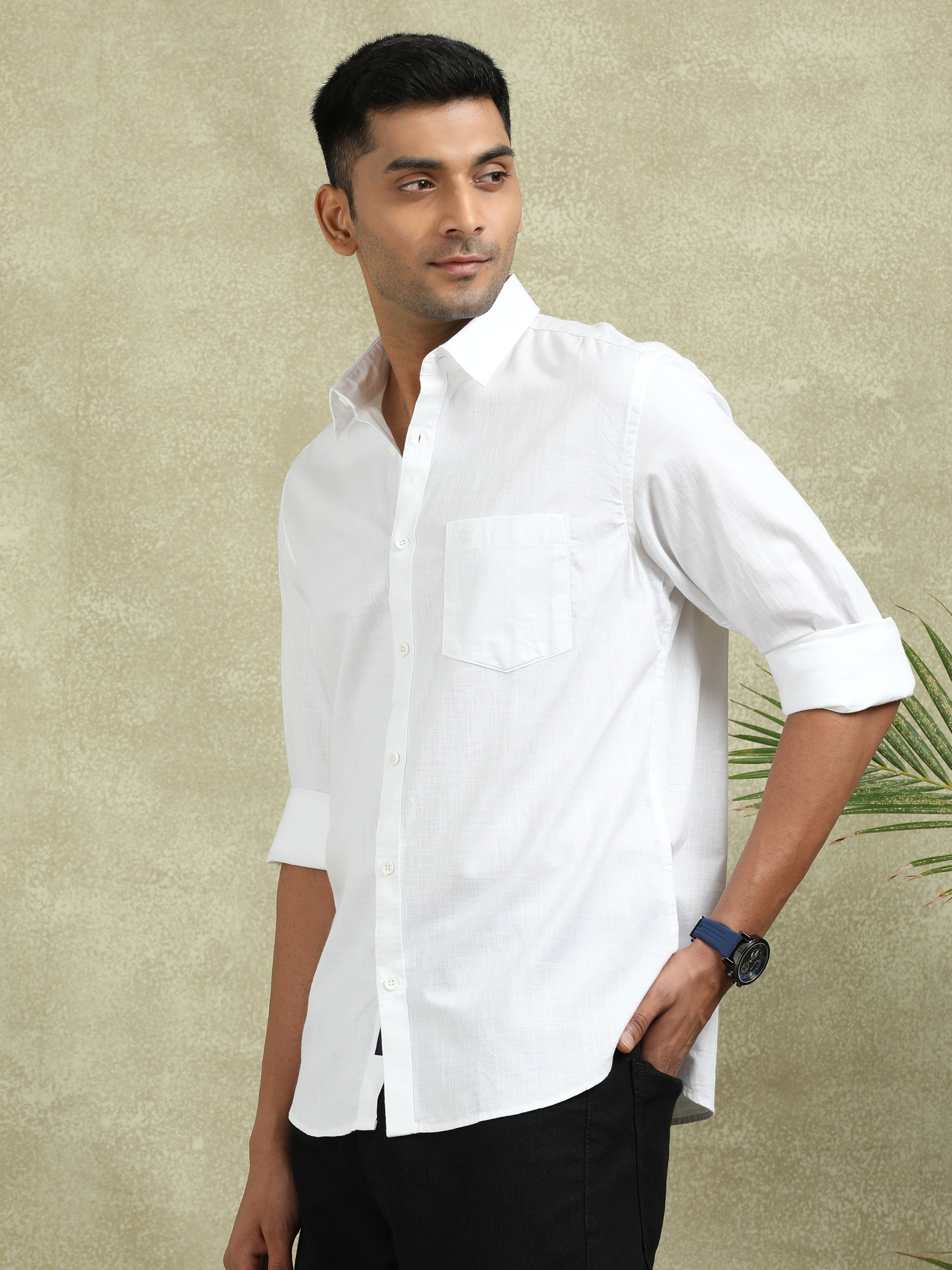 MEN'S WHITE SOLID SLIM FIT SHIRT