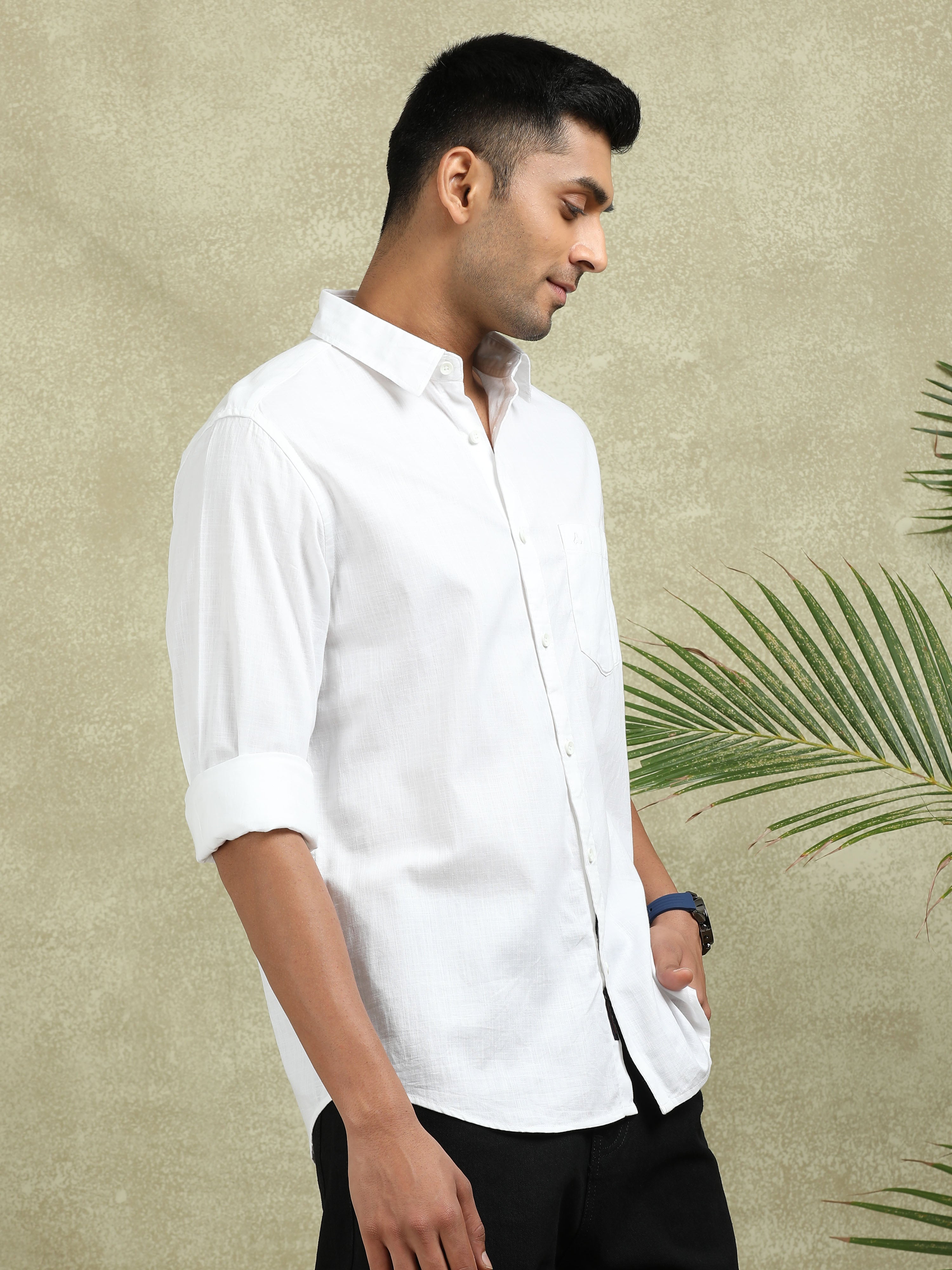 MEN'S WHITE SOLID SLIM FIT SHIRT