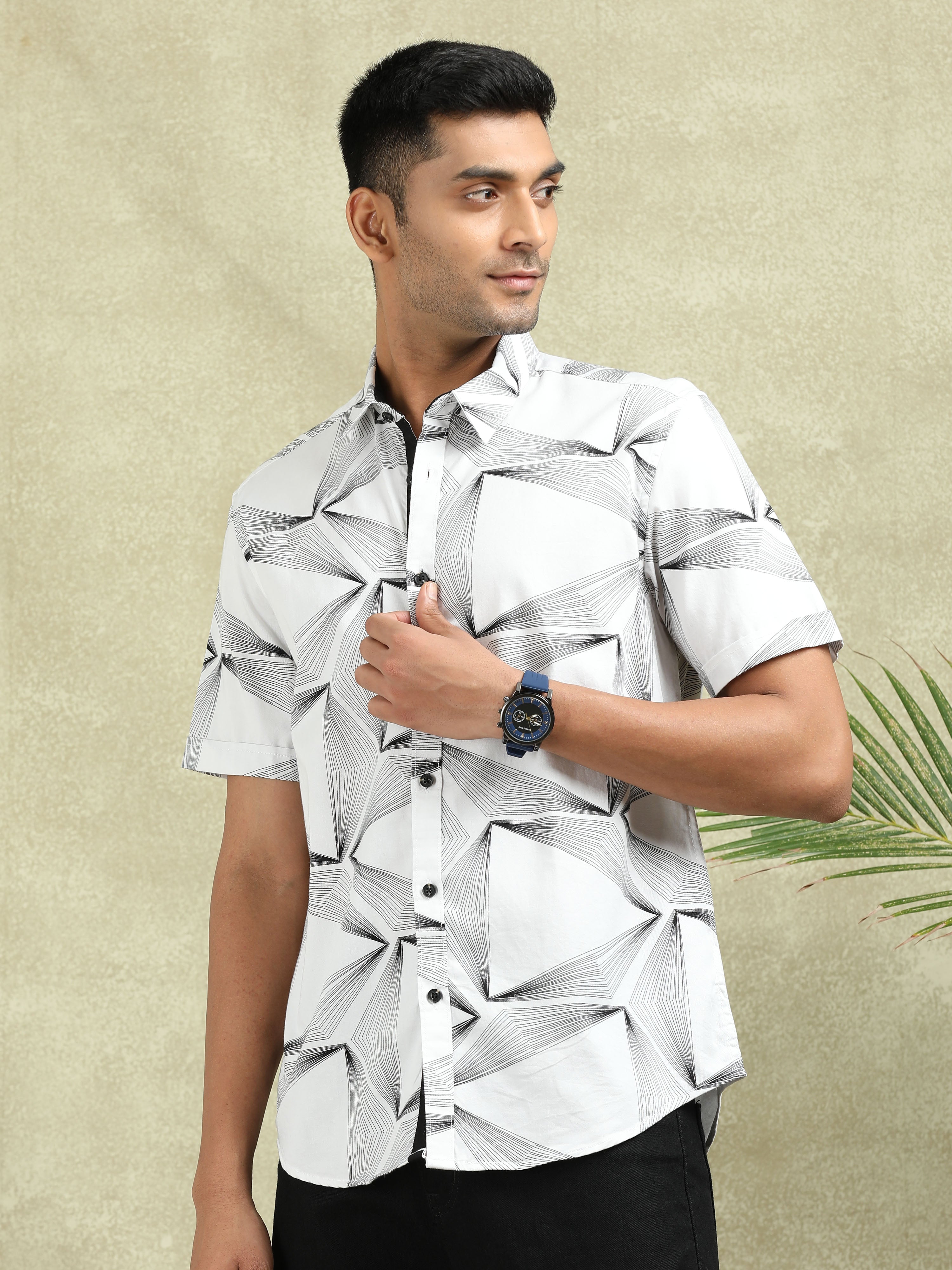 MEN'S WHITE PRINT SLIM FIT SHIRT