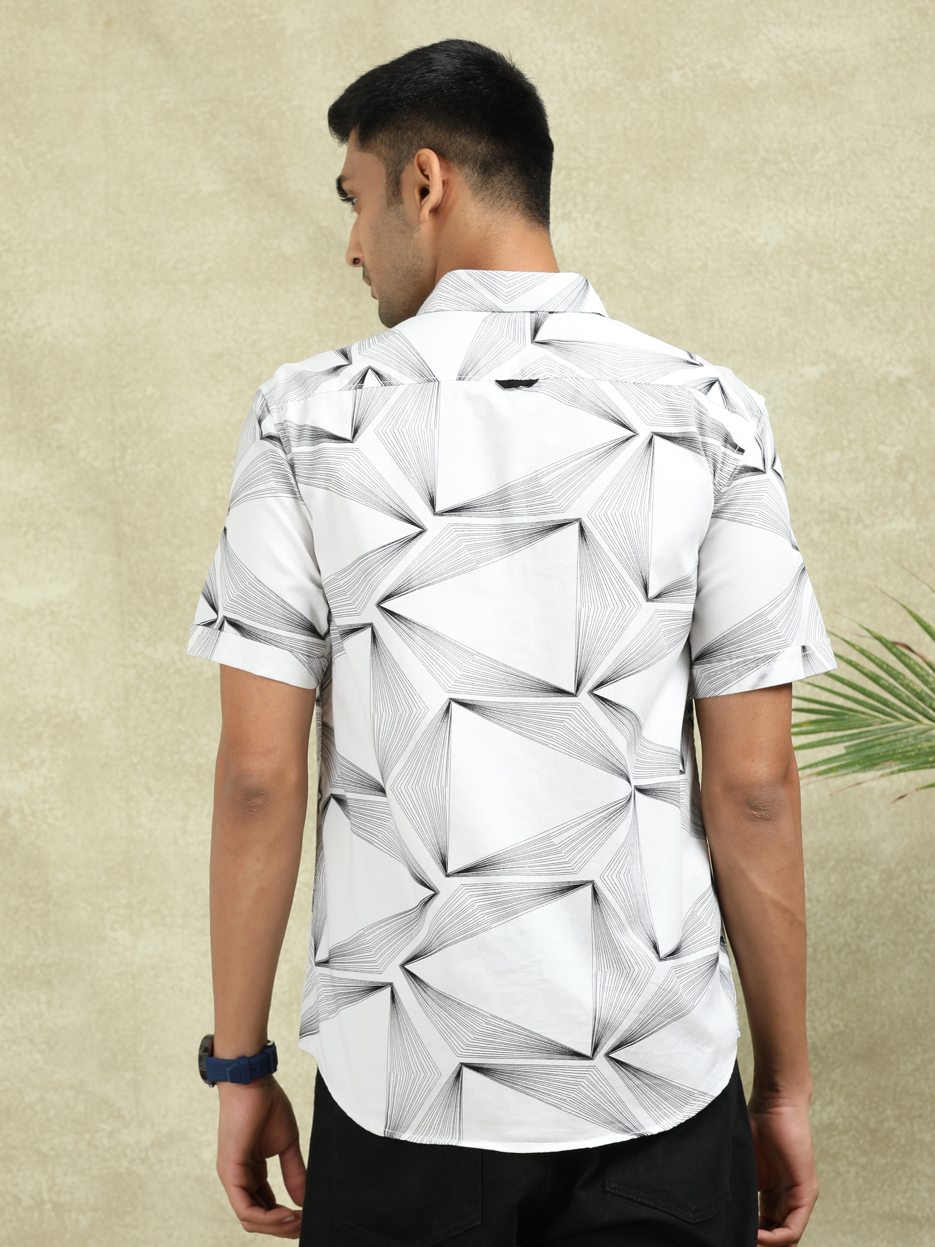 MEN'S WHITE PRINT SLIM FIT SHIRT