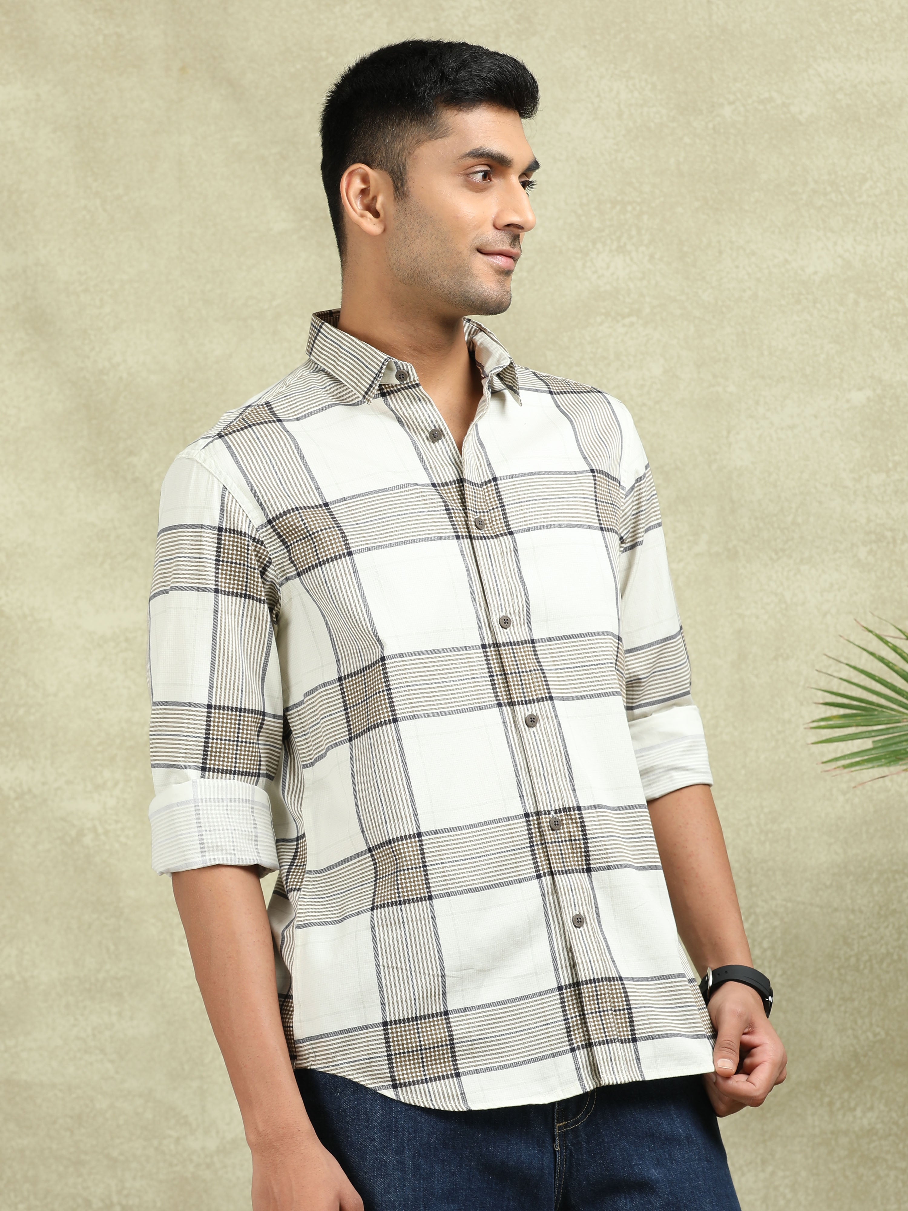 MEN'S BROWN CHECKS SLIM FIT SHIRT