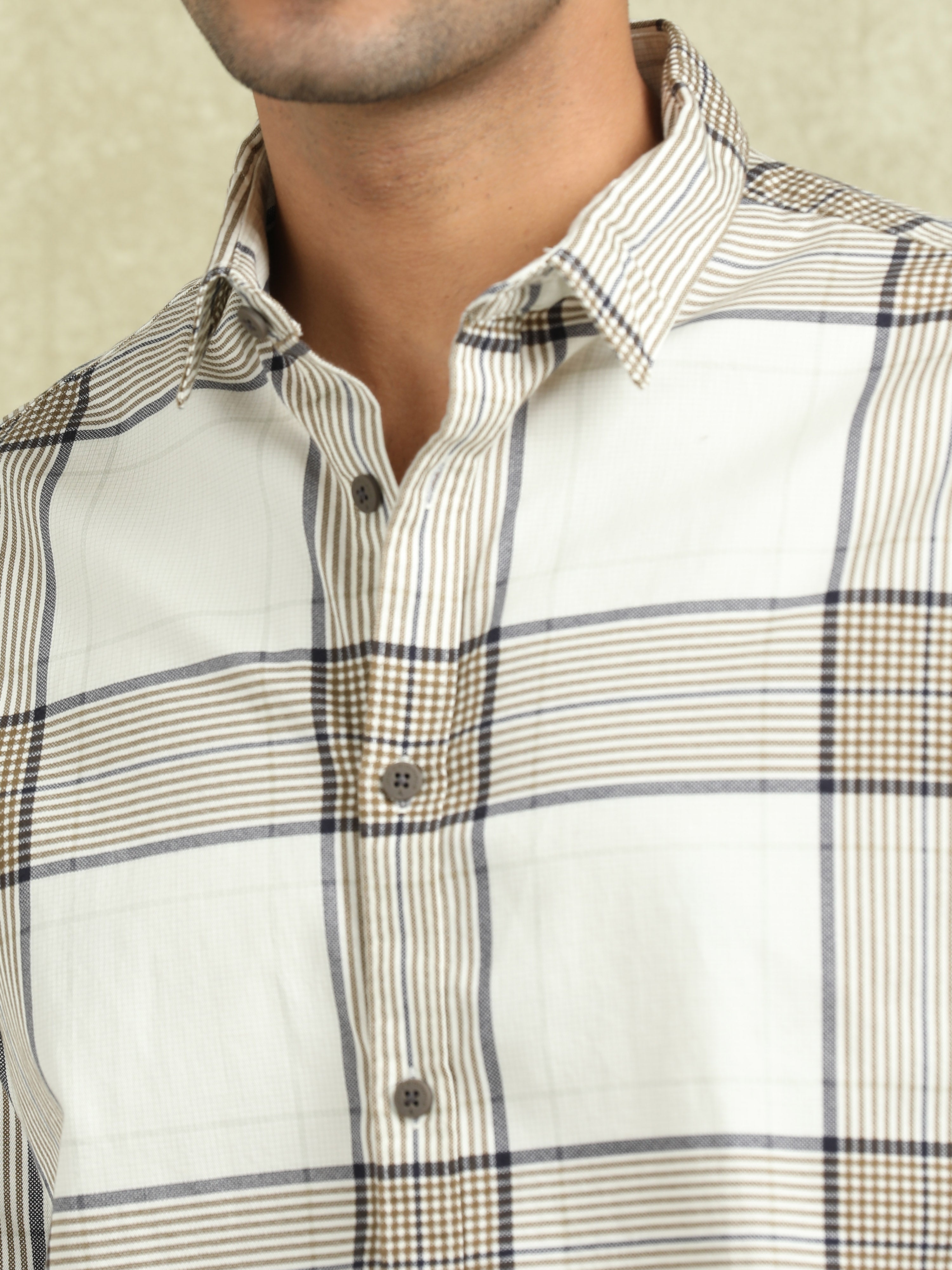 MEN'S BROWN CHECKS SLIM FIT SHIRT
