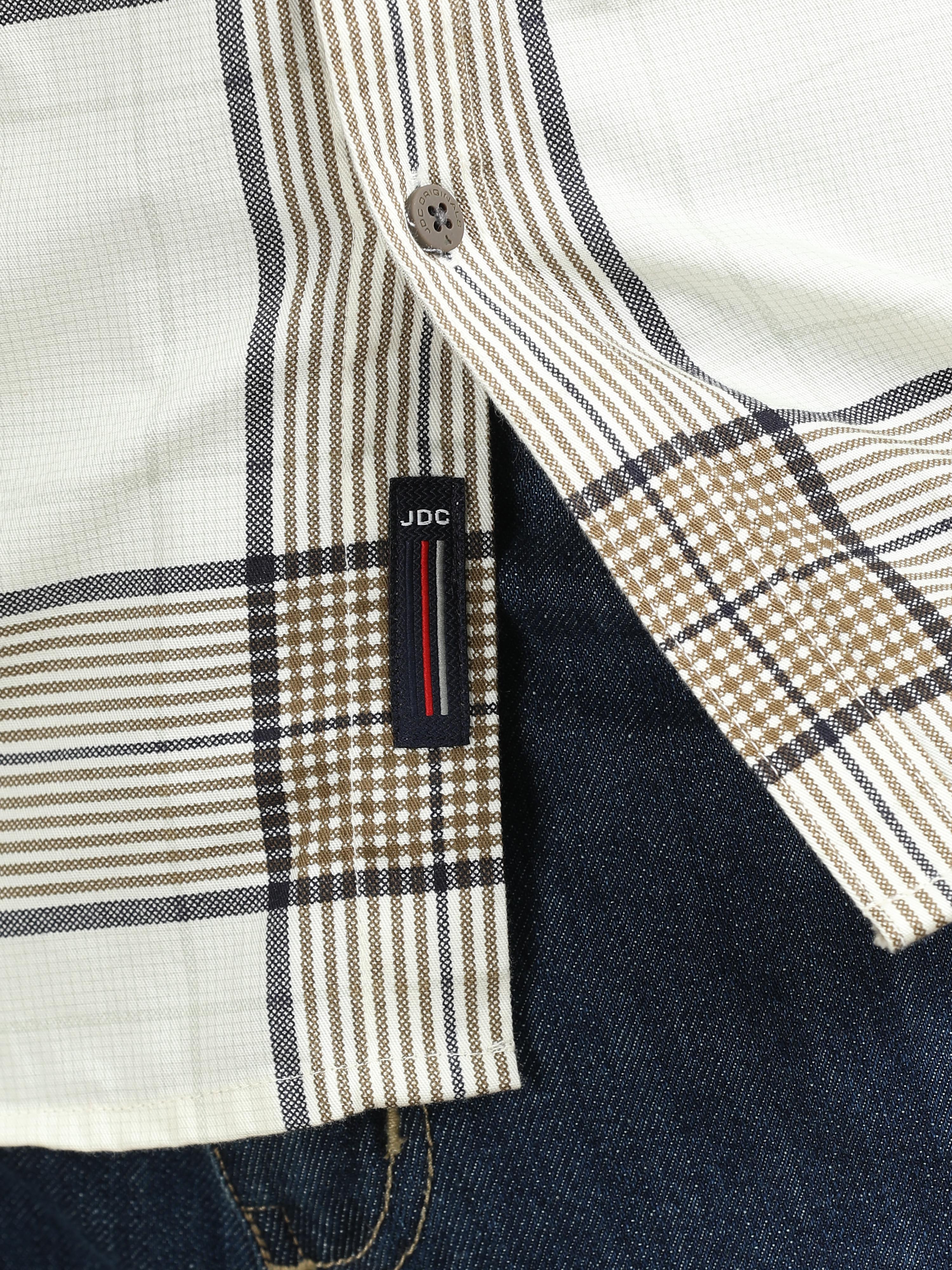 MEN'S BROWN CHECKS SLIM FIT SHIRT