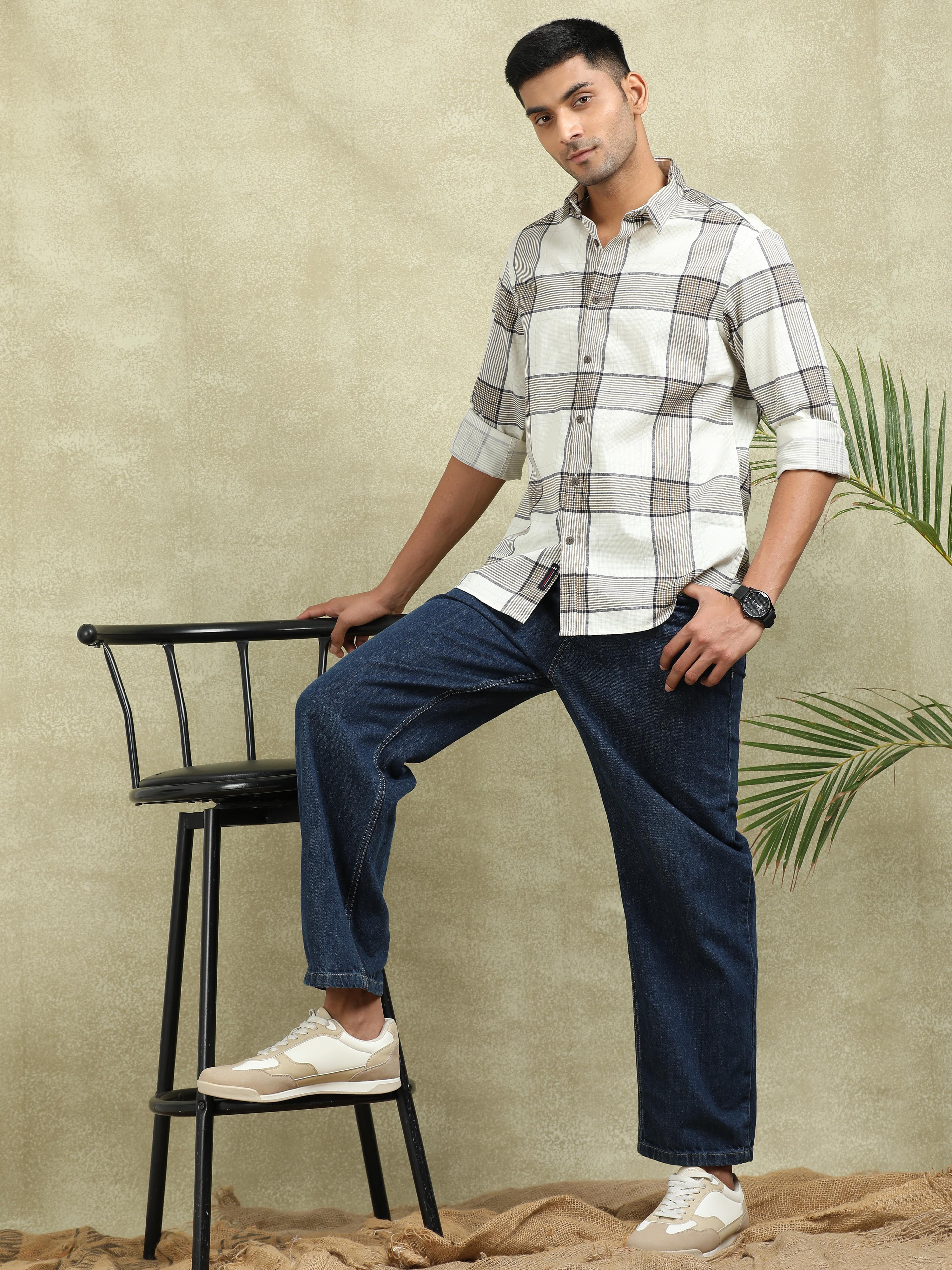 MEN'S BROWN CHECKS SLIM FIT SHIRT