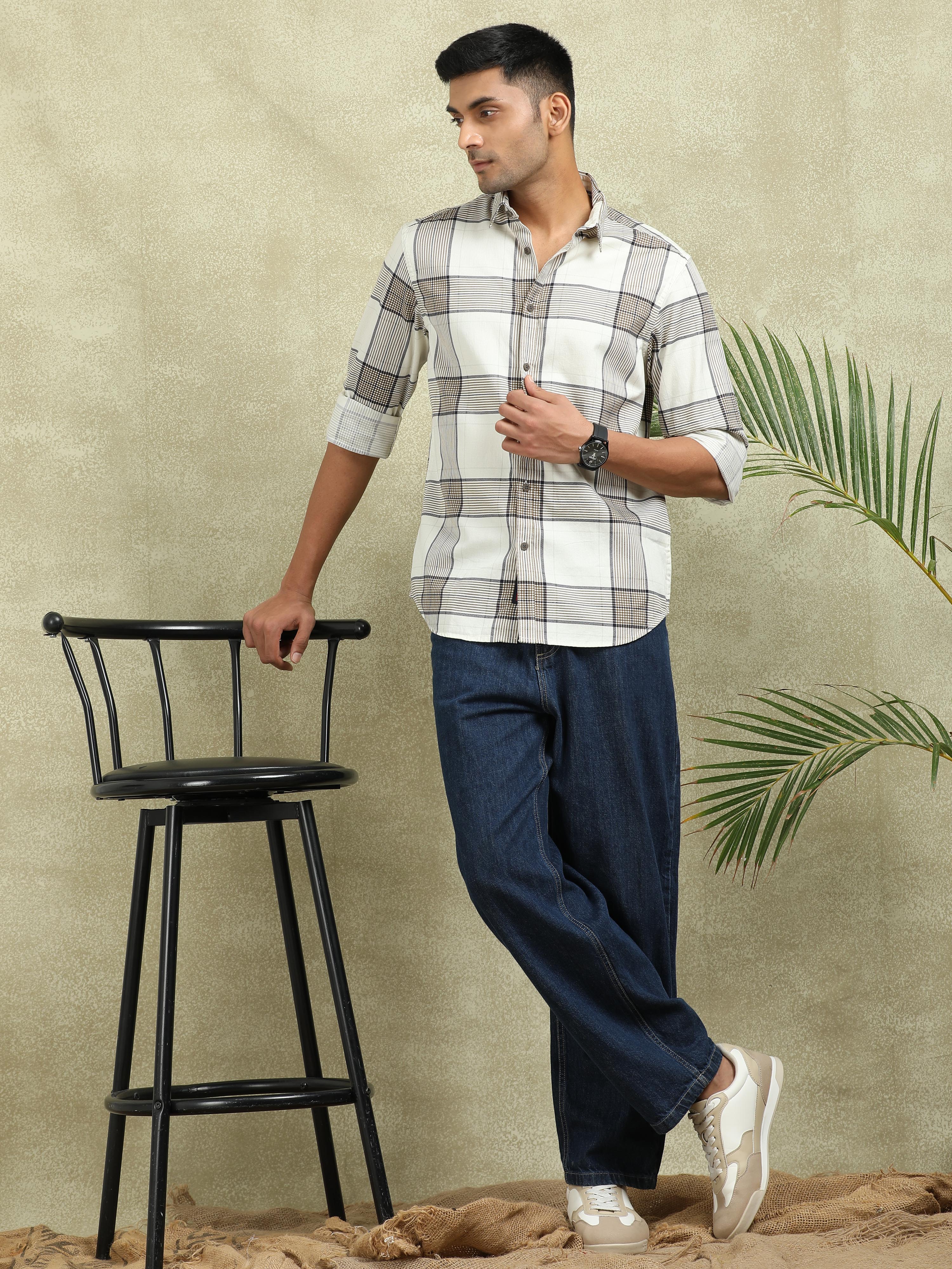 MEN'S BROWN CHECKS SLIM FIT SHIRT
