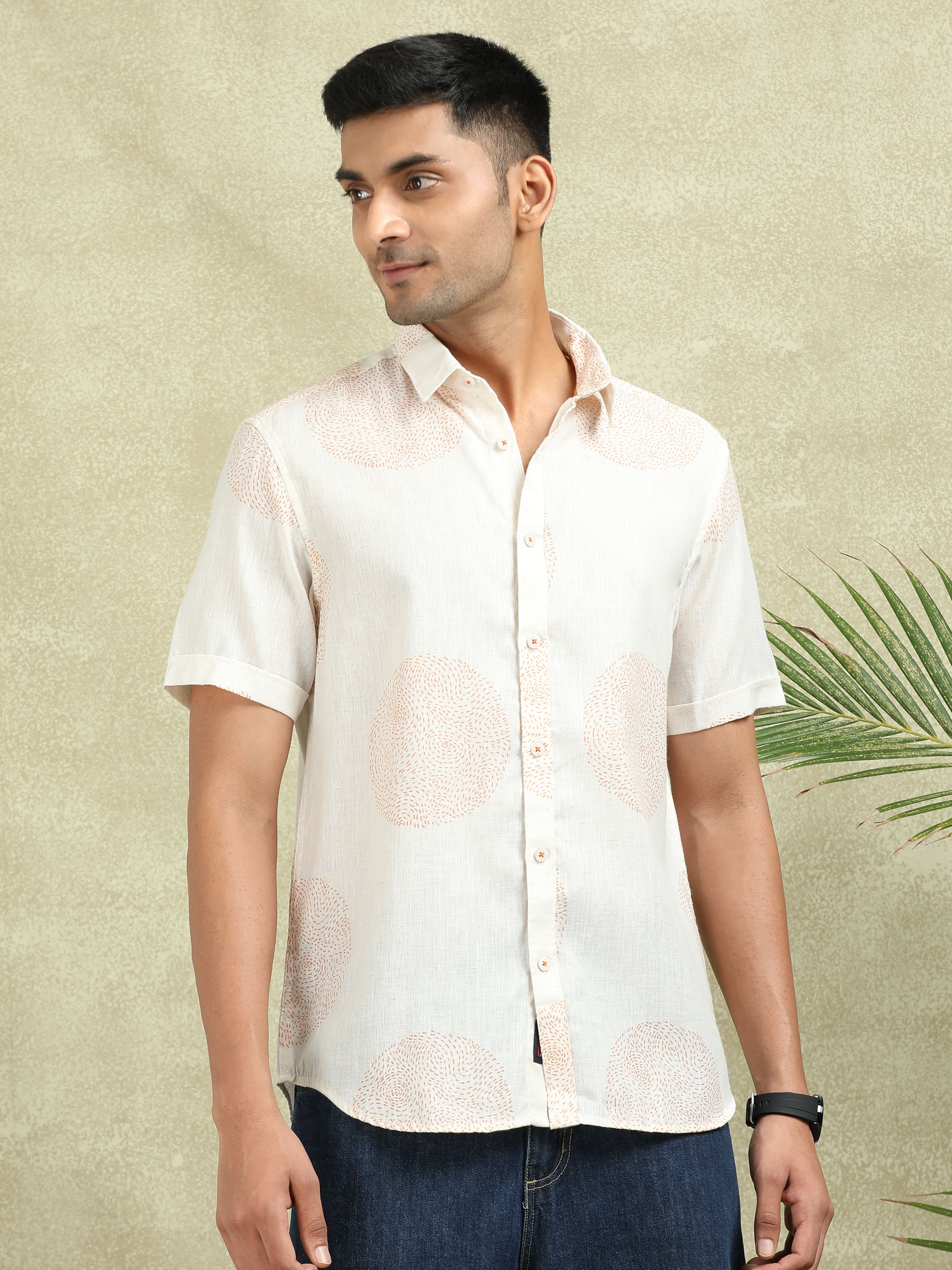 MEN'S ORANGE PRINT SLIM FIT SHIRT