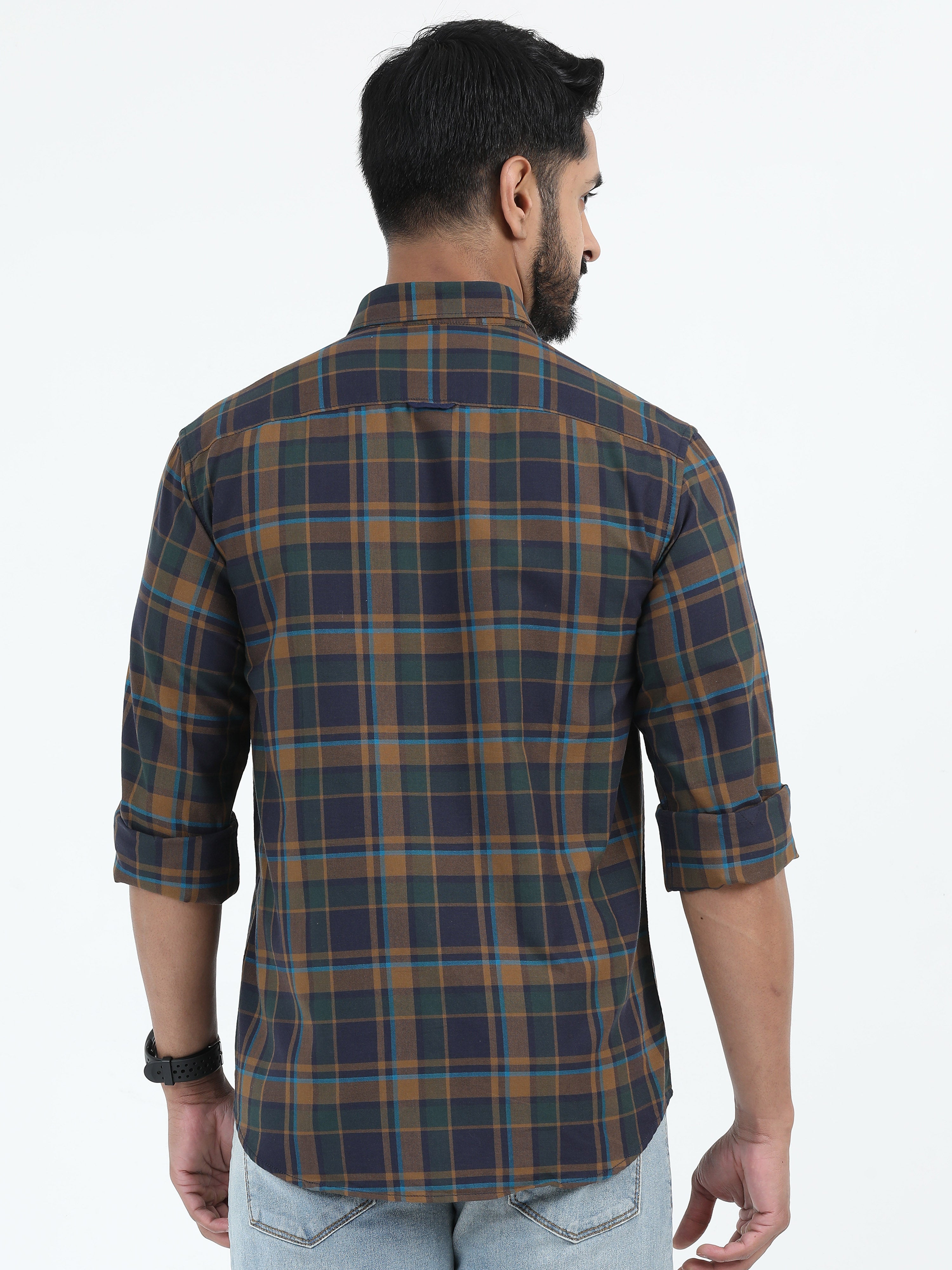 MEN'S KHA GREEN CHECKS SLIM FIT SHIRT