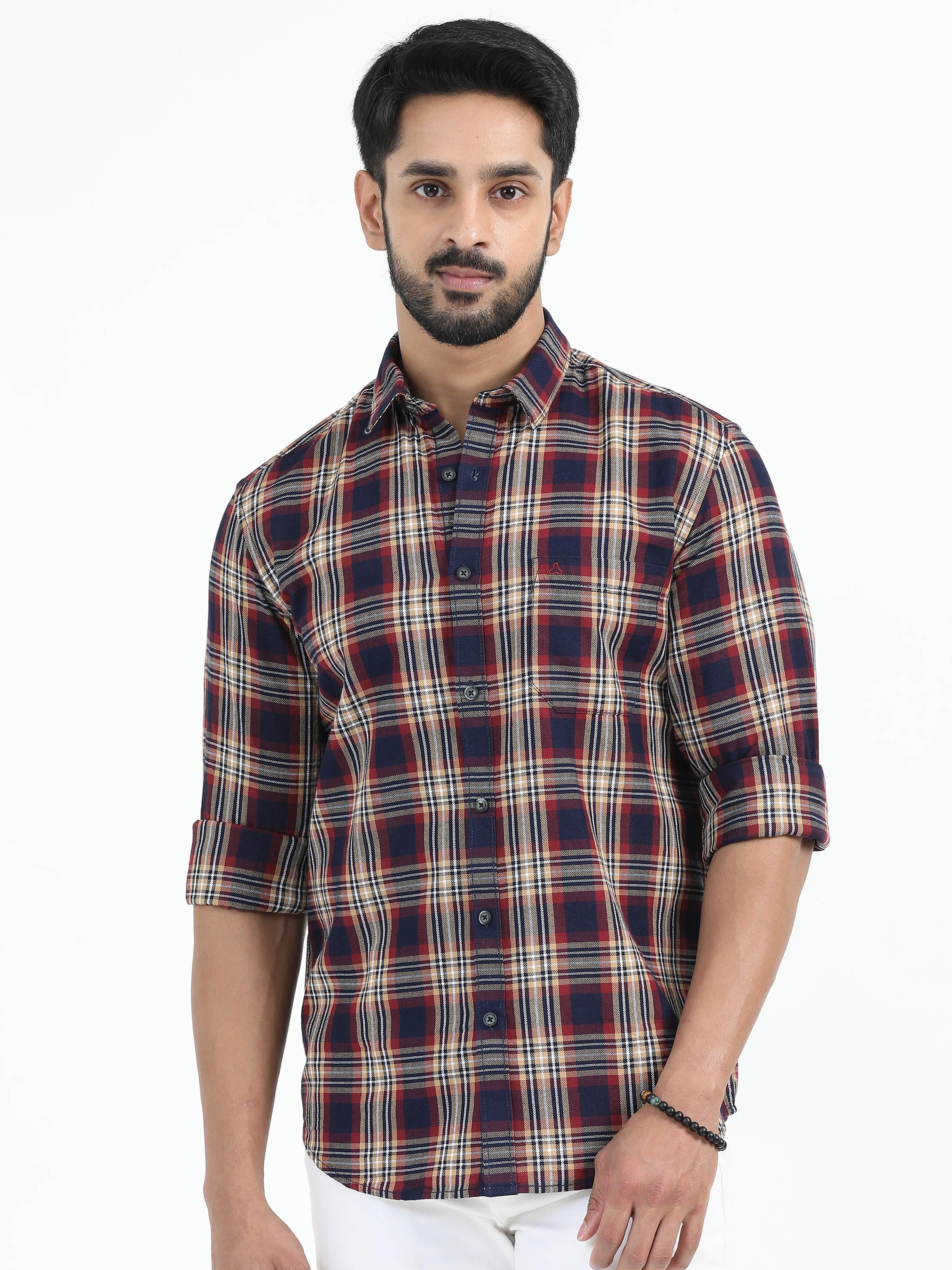 MEN'S MAROON CHECKS SLIM FIT SHIRT