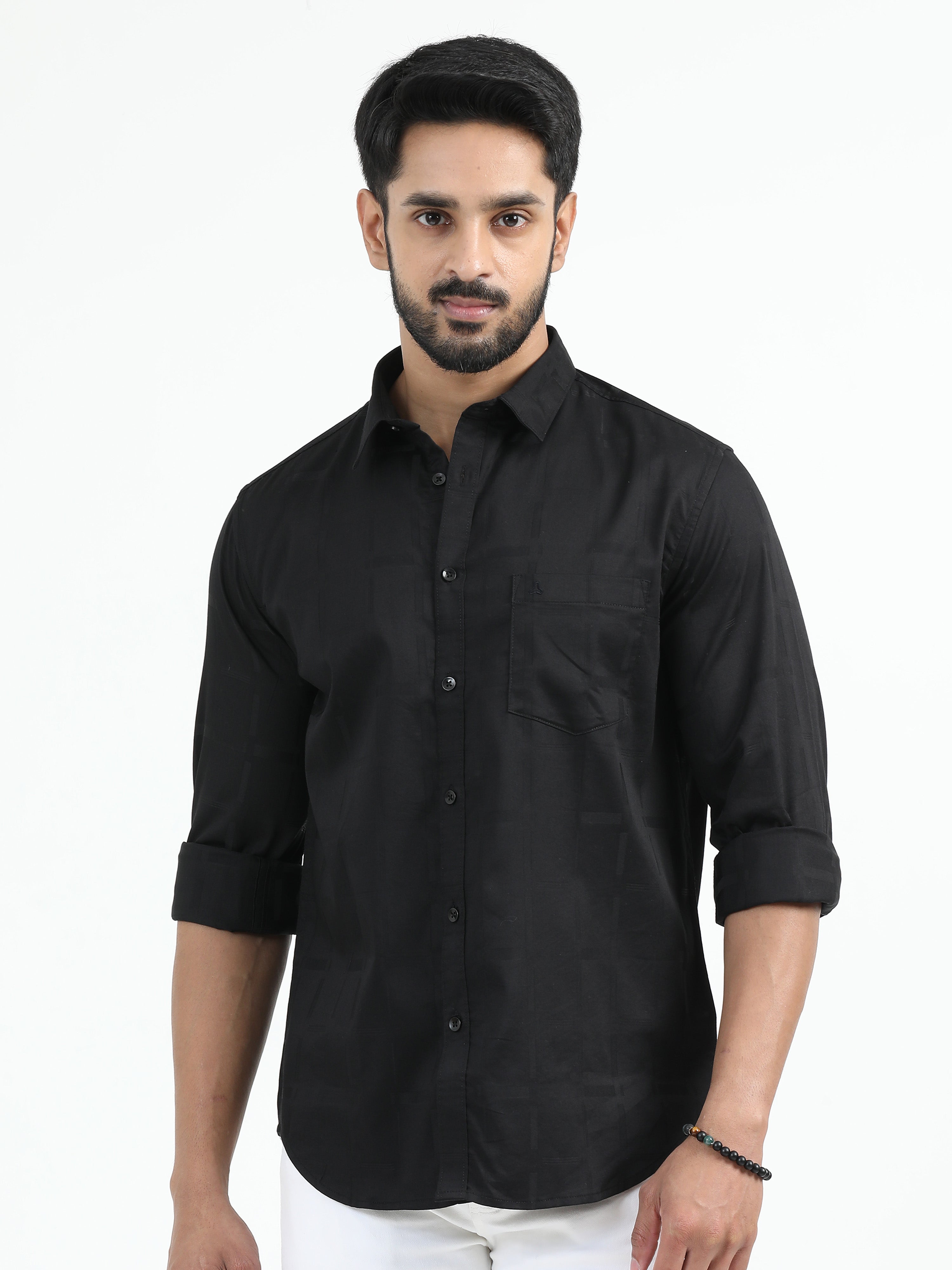 MEN'S BLACK PLAIN SLIM FIT SHIRT