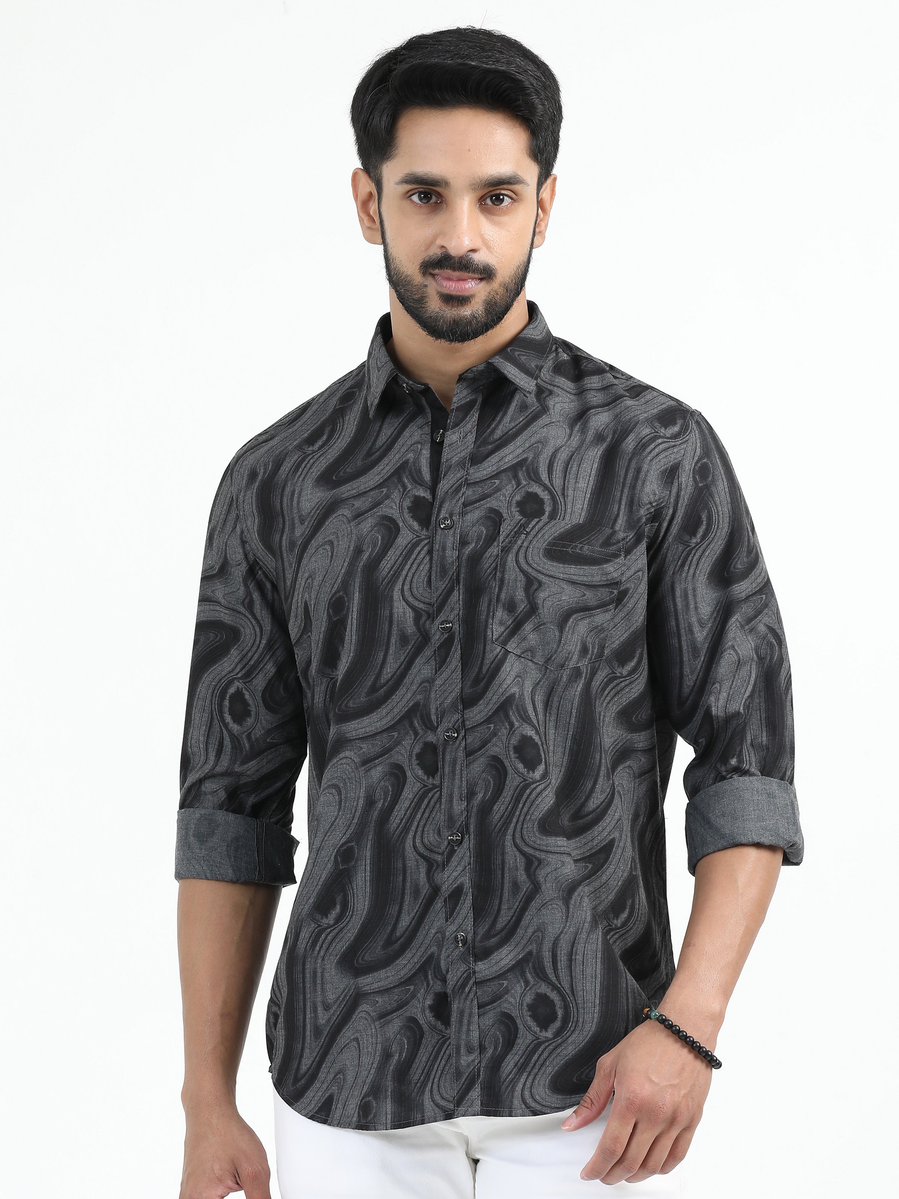 MEN'S BLACK PRINT SLIM FIT SHIRT