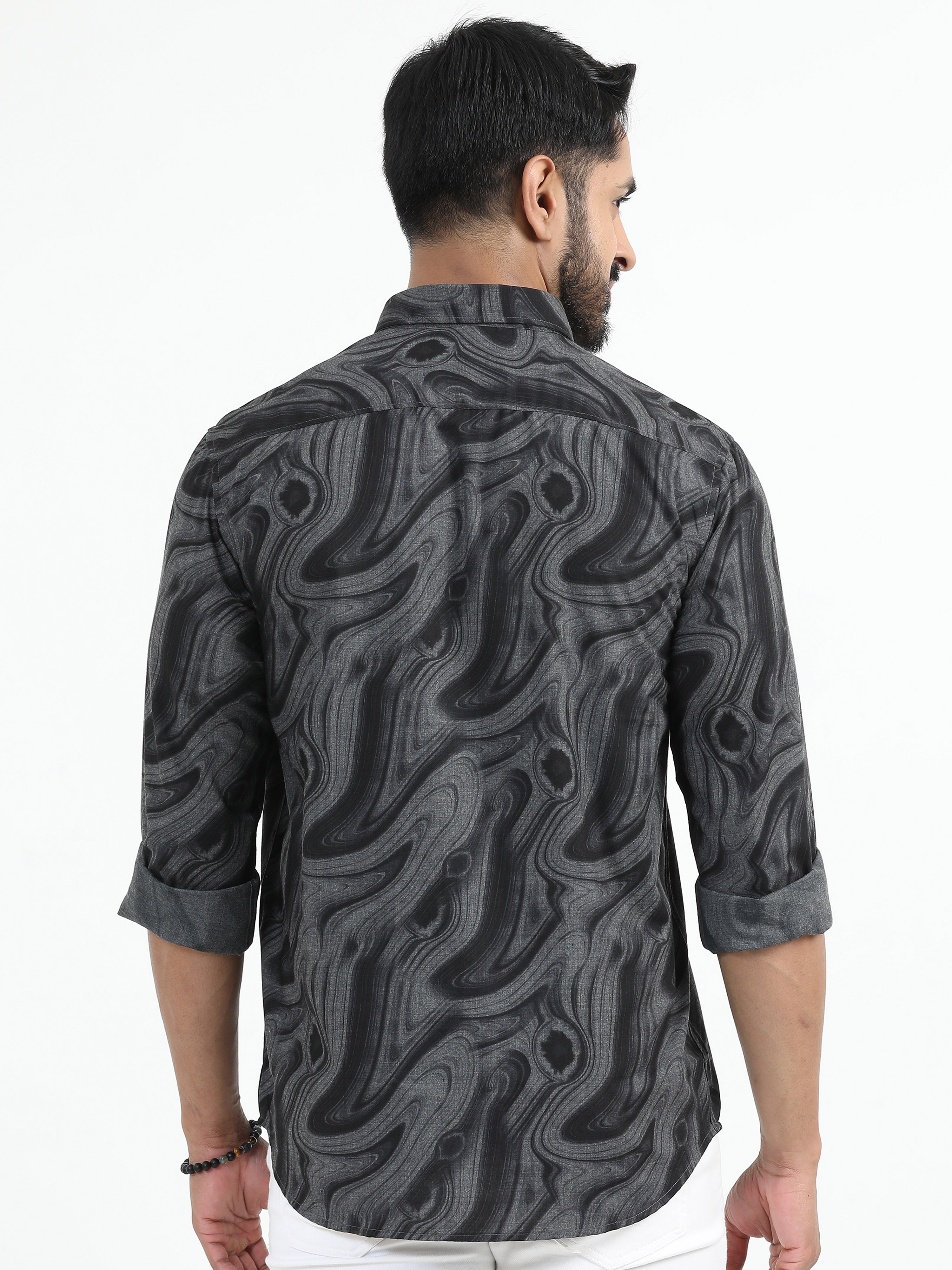 MEN'S BLACK PRINT SLIM FIT SHIRT