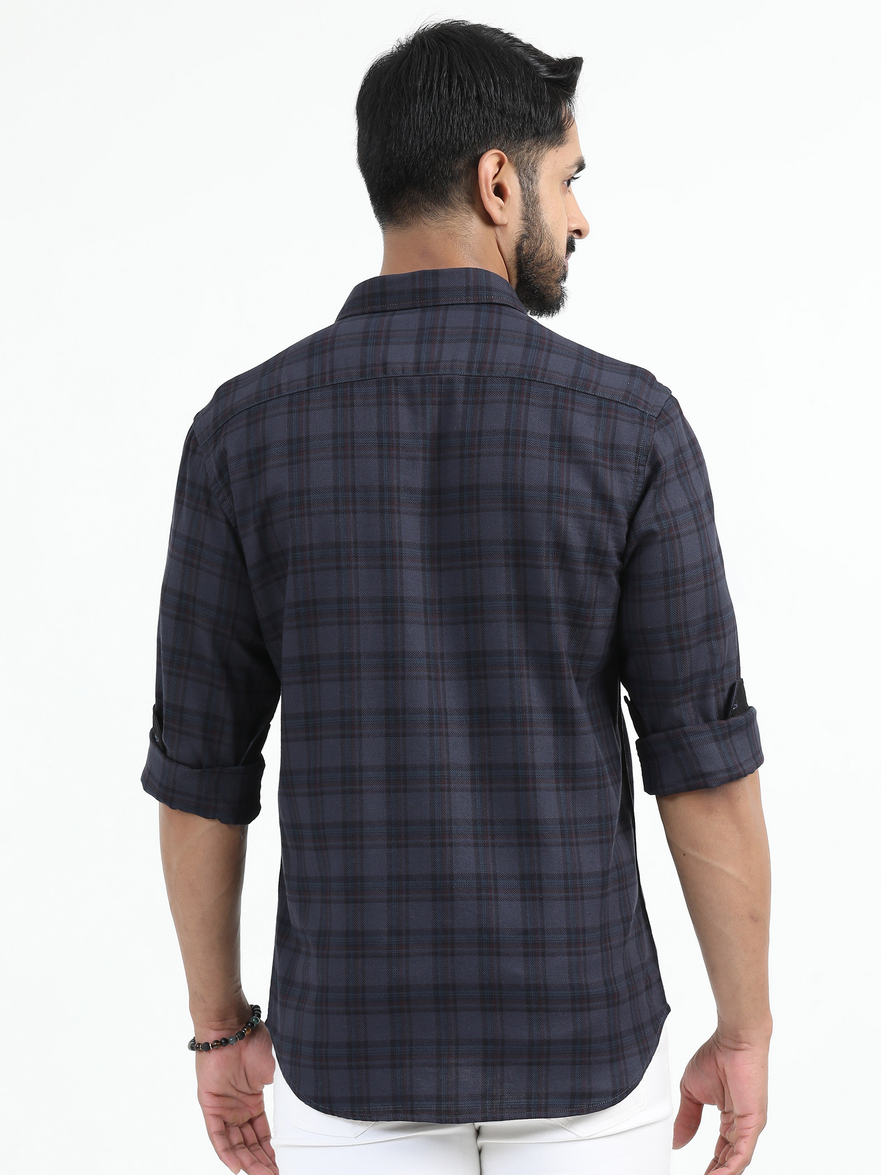 MEN'S NAVY CHECKS SLIM FIT SHIRT