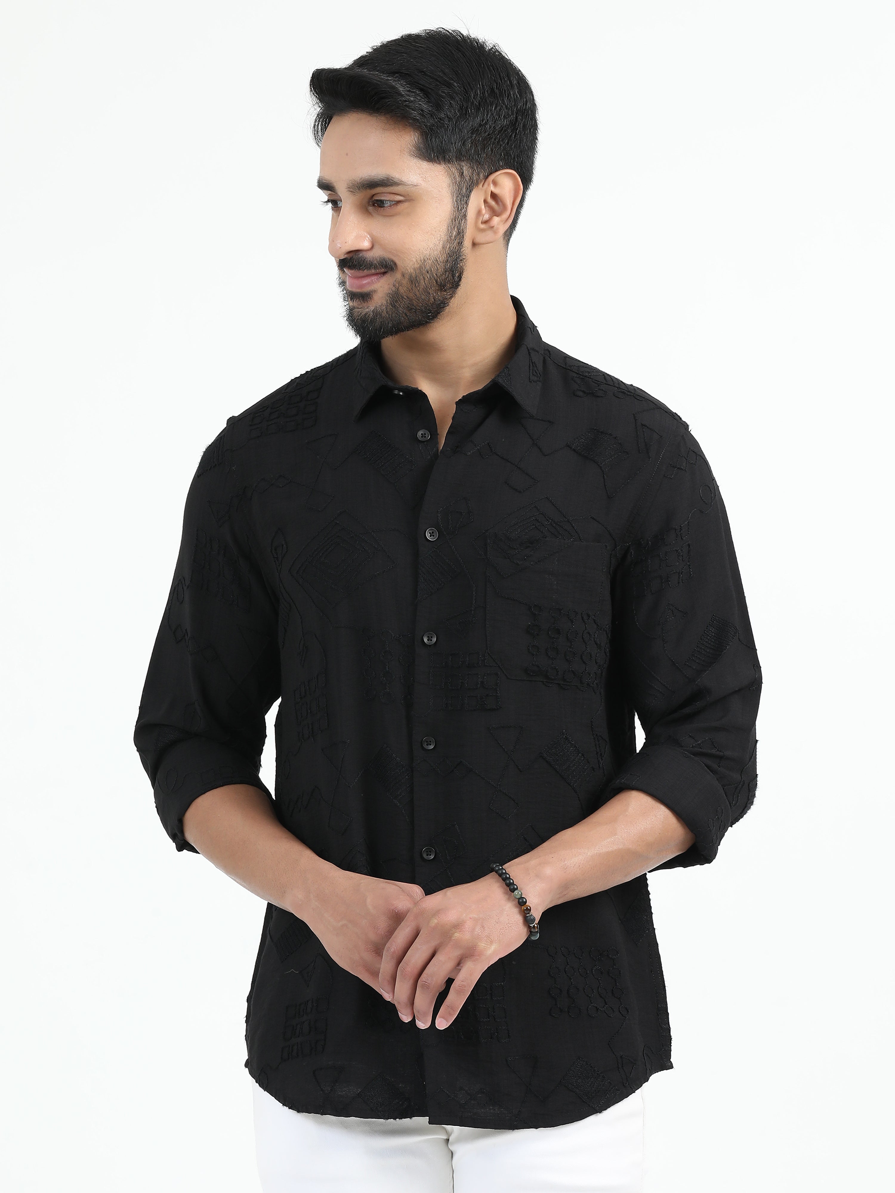 MEN'S BLACK PRINT SLIM FIT SHIRT