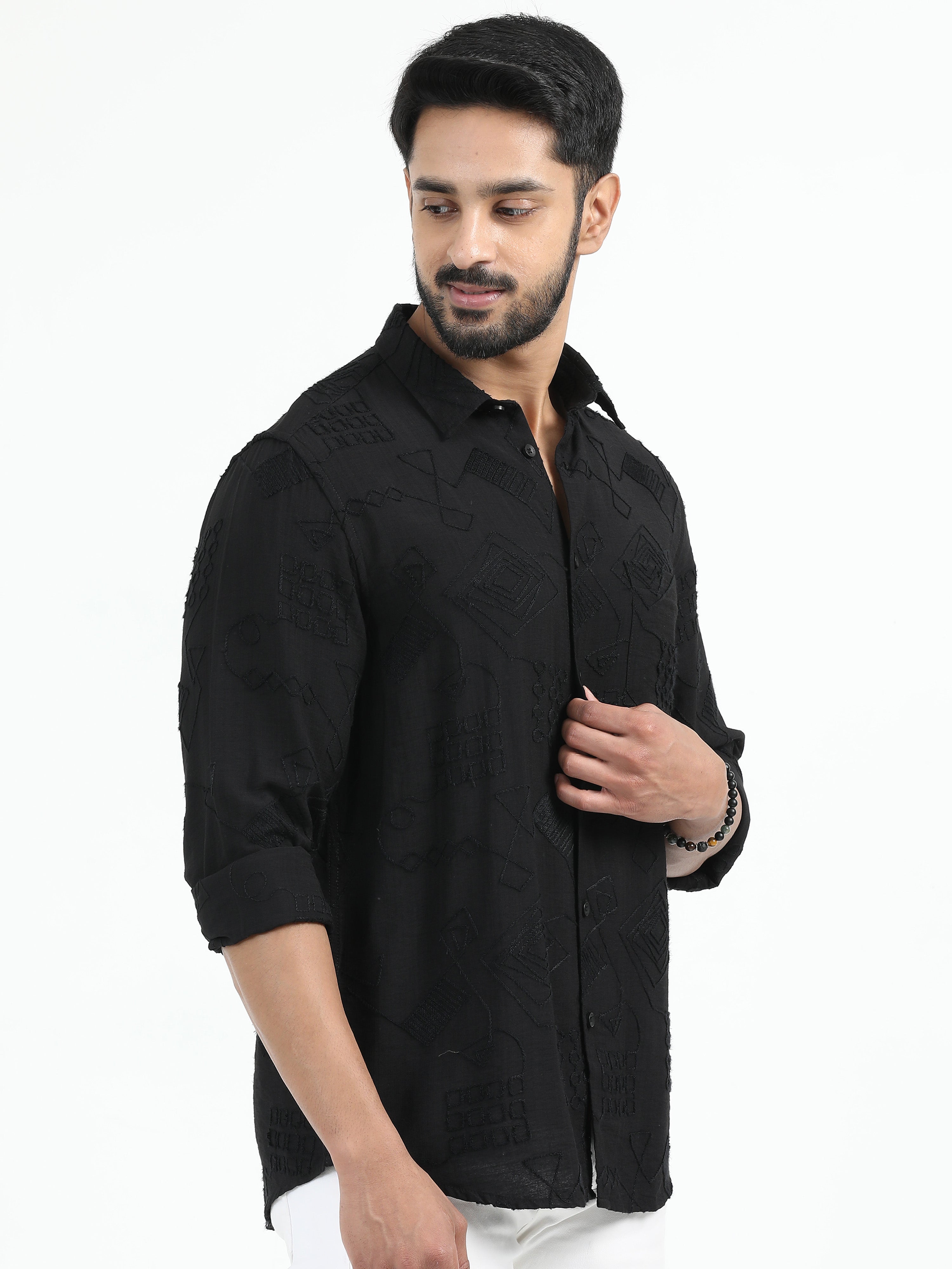 MEN'S BLACK PRINT SLIM FIT SHIRT