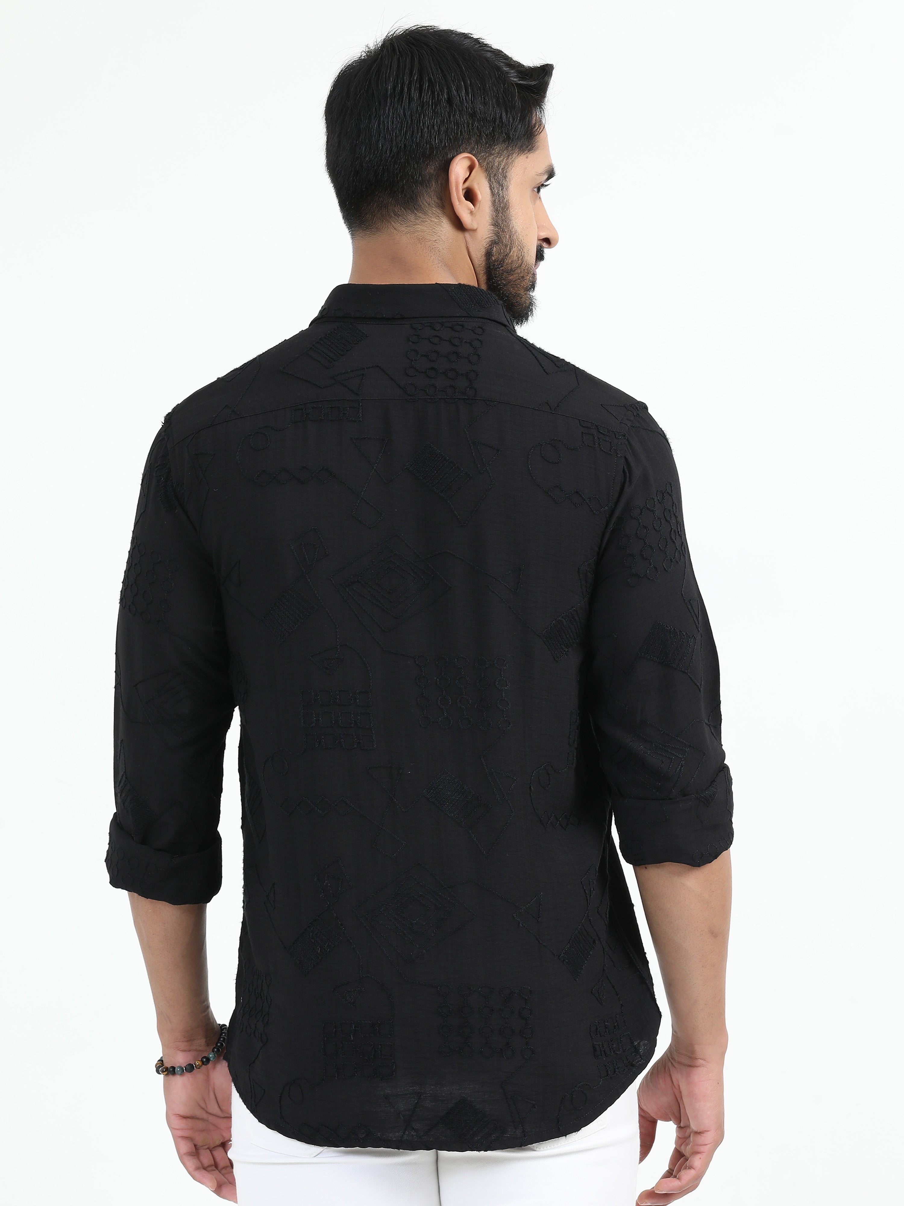 MEN'S BLACK PRINT SLIM FIT SHIRT