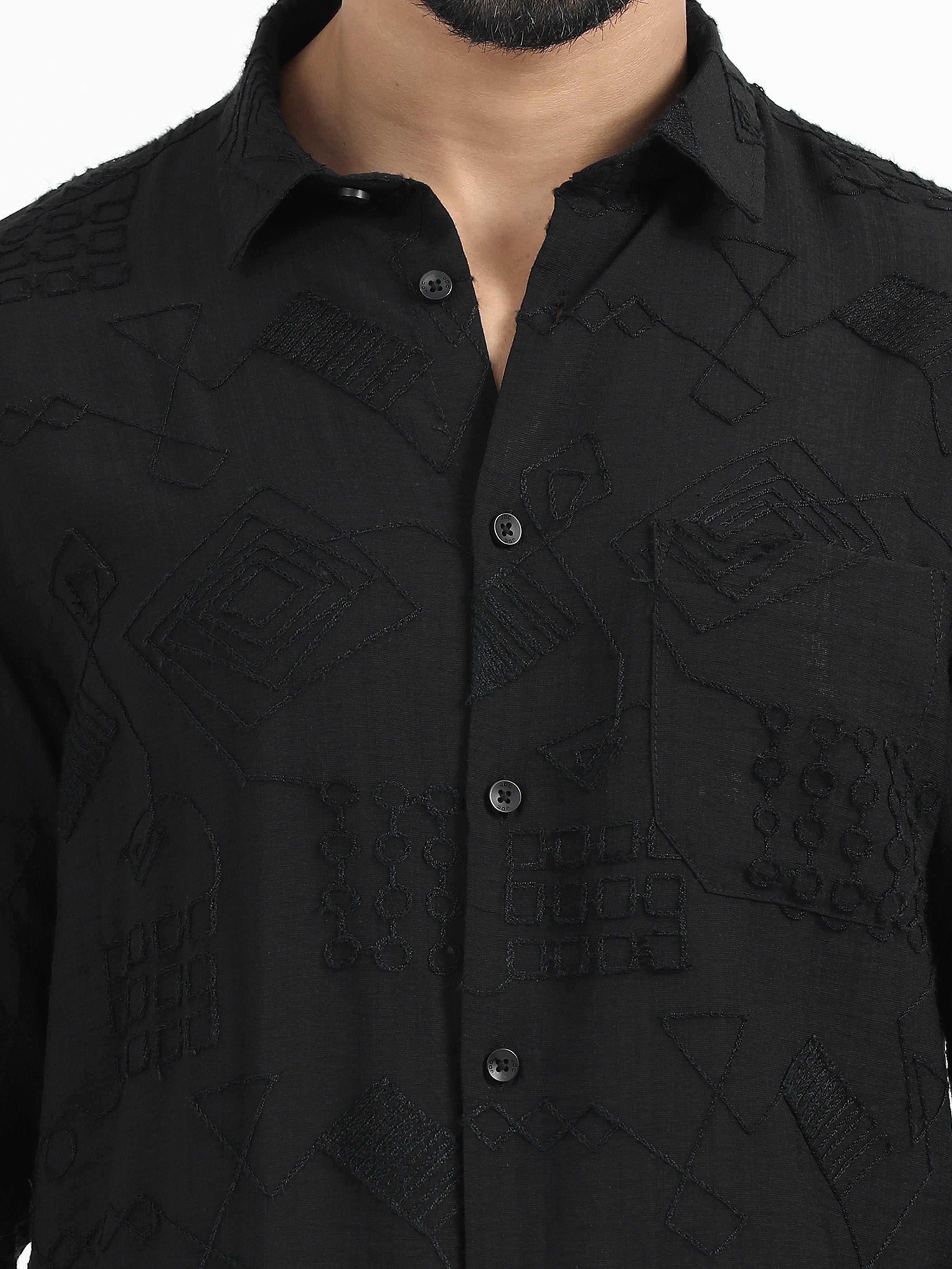 MEN'S BLACK PRINT SLIM FIT SHIRT