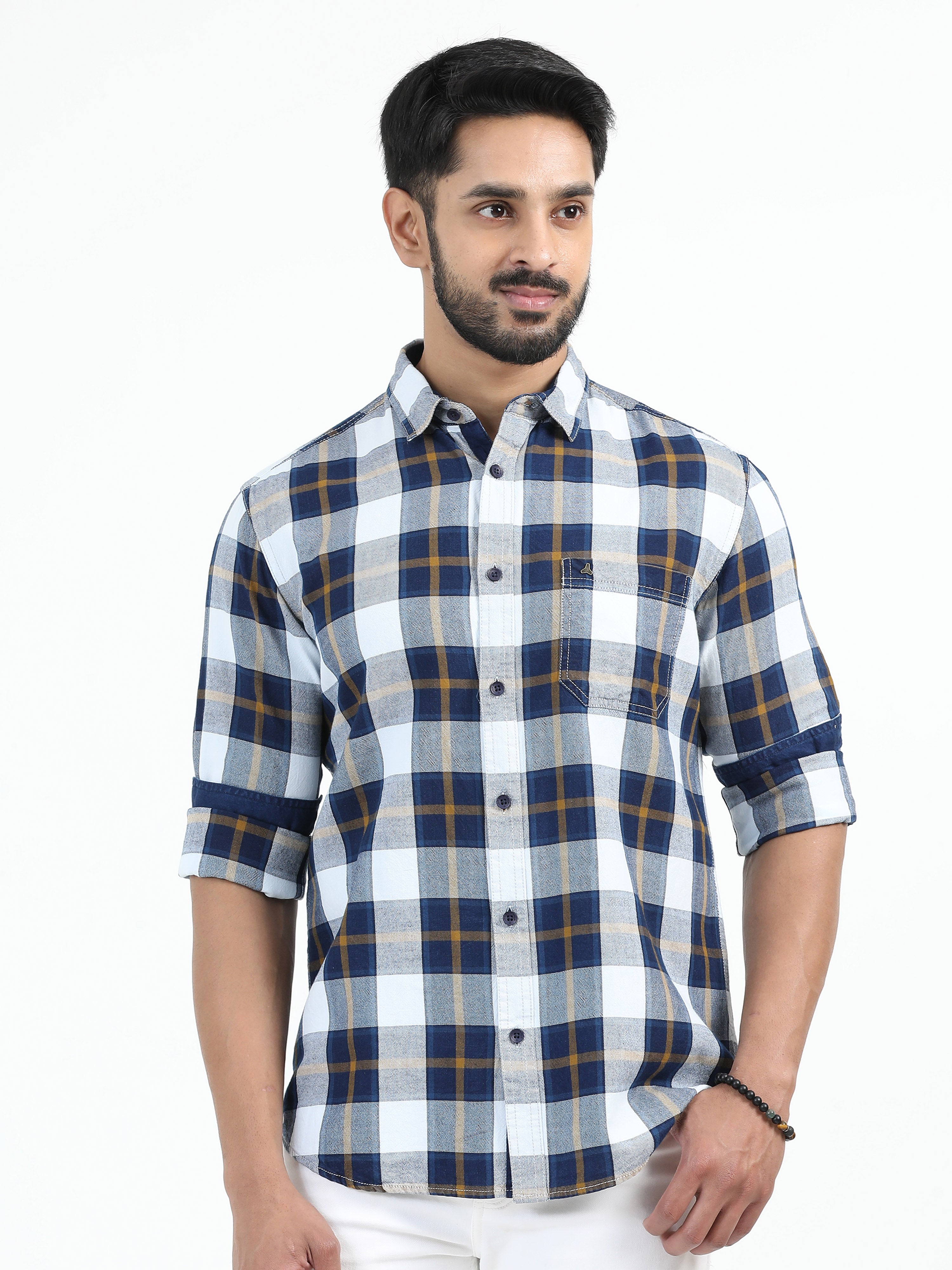 MEN'S KHAKI CHECKS SLIM FIT SHIRT