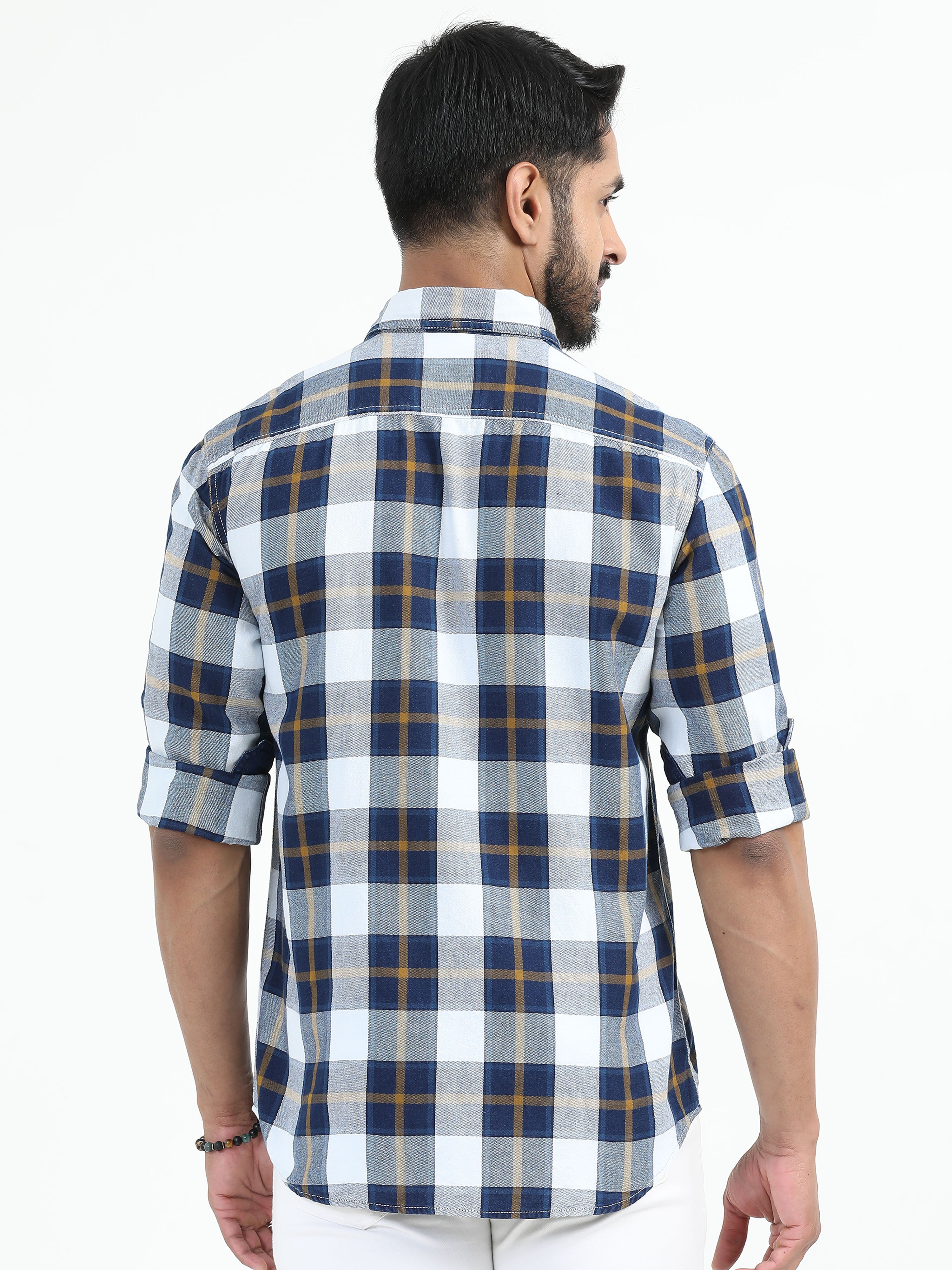 MEN'S KHAKI CHECKS SLIM FIT SHIRT