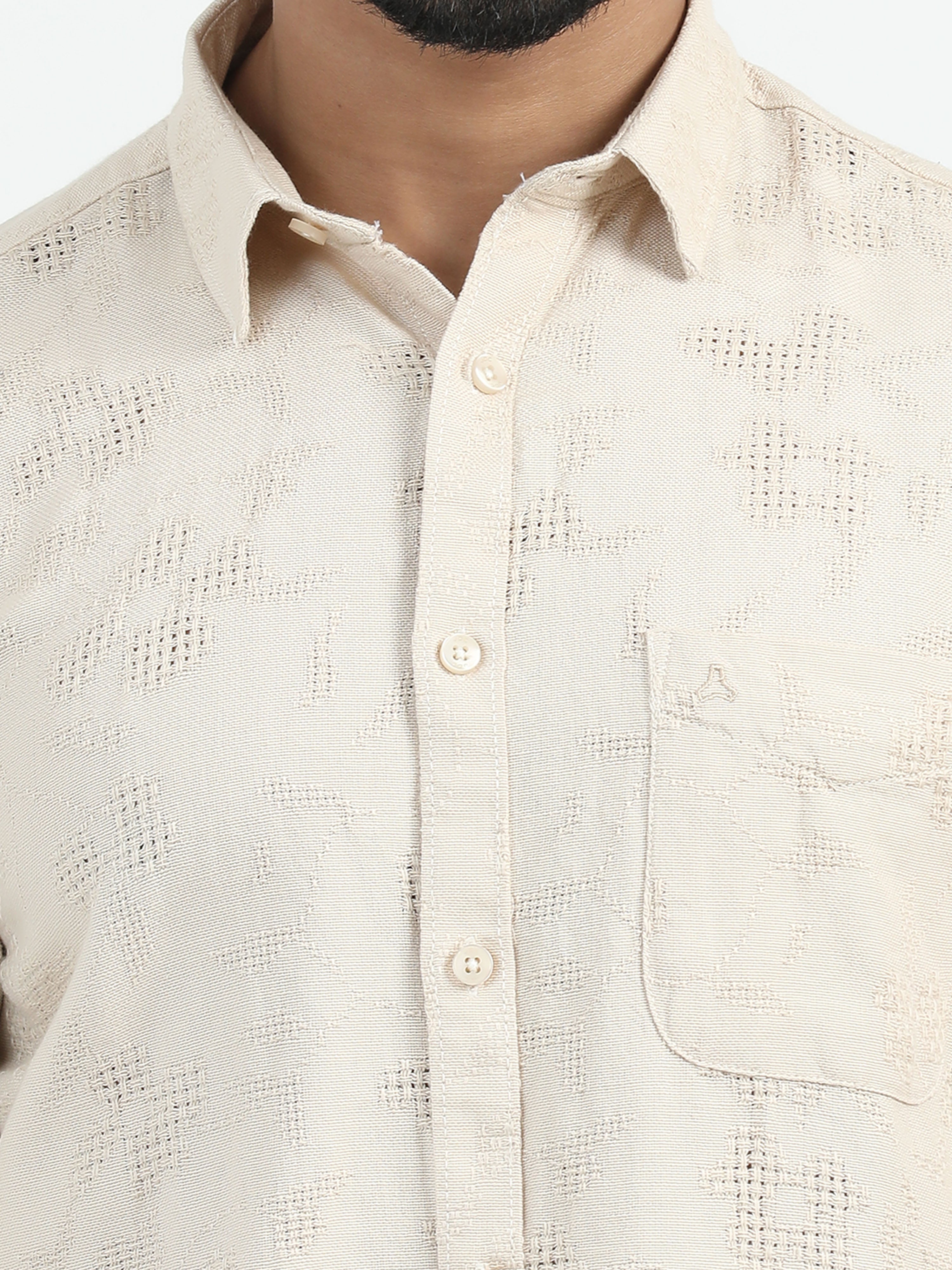 MEN'S BEIGE PRINT SLIM FIT SHIRT