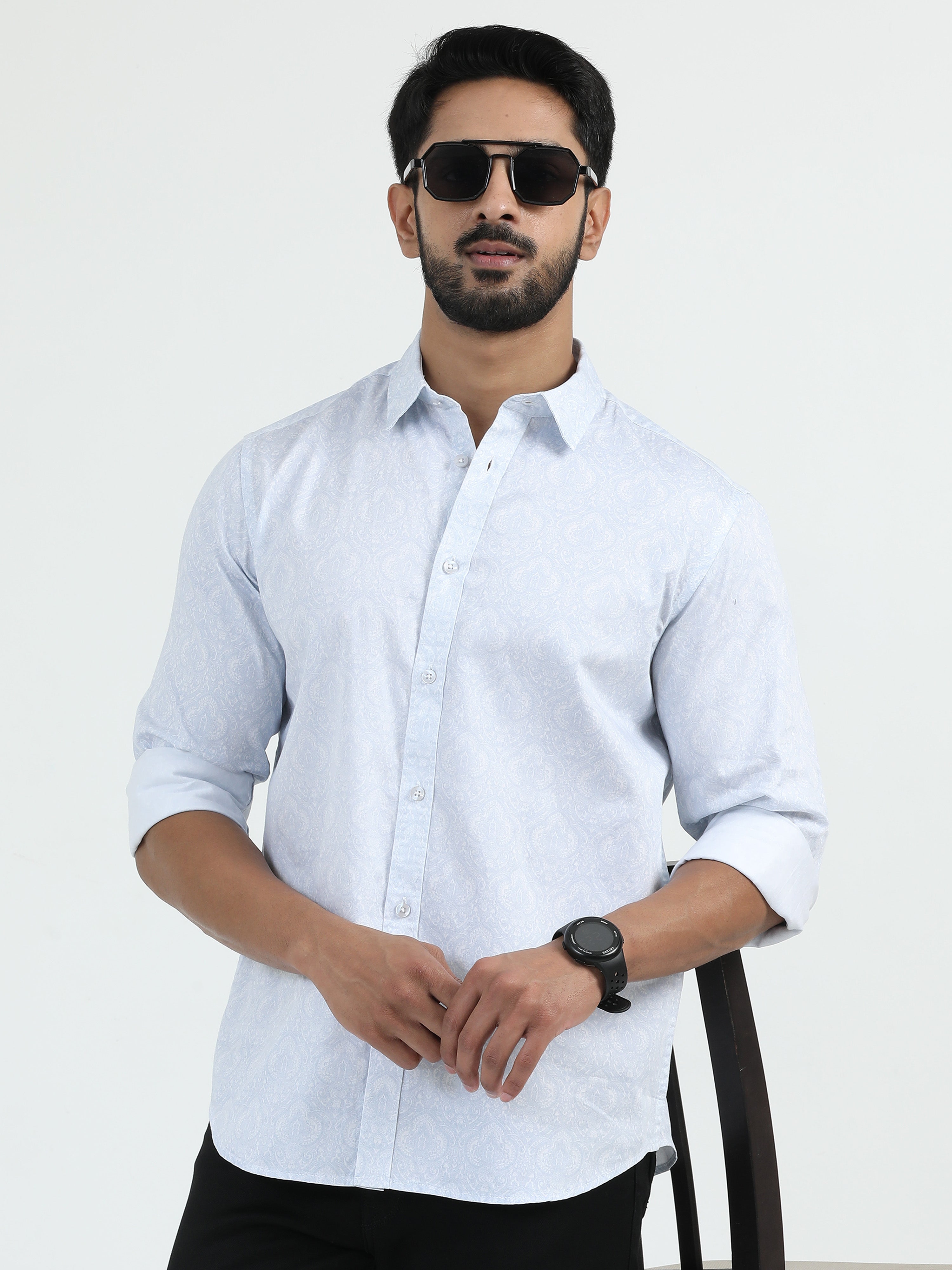 MEN'S LT.BLUE PRINT SLIM FIT SHIRT