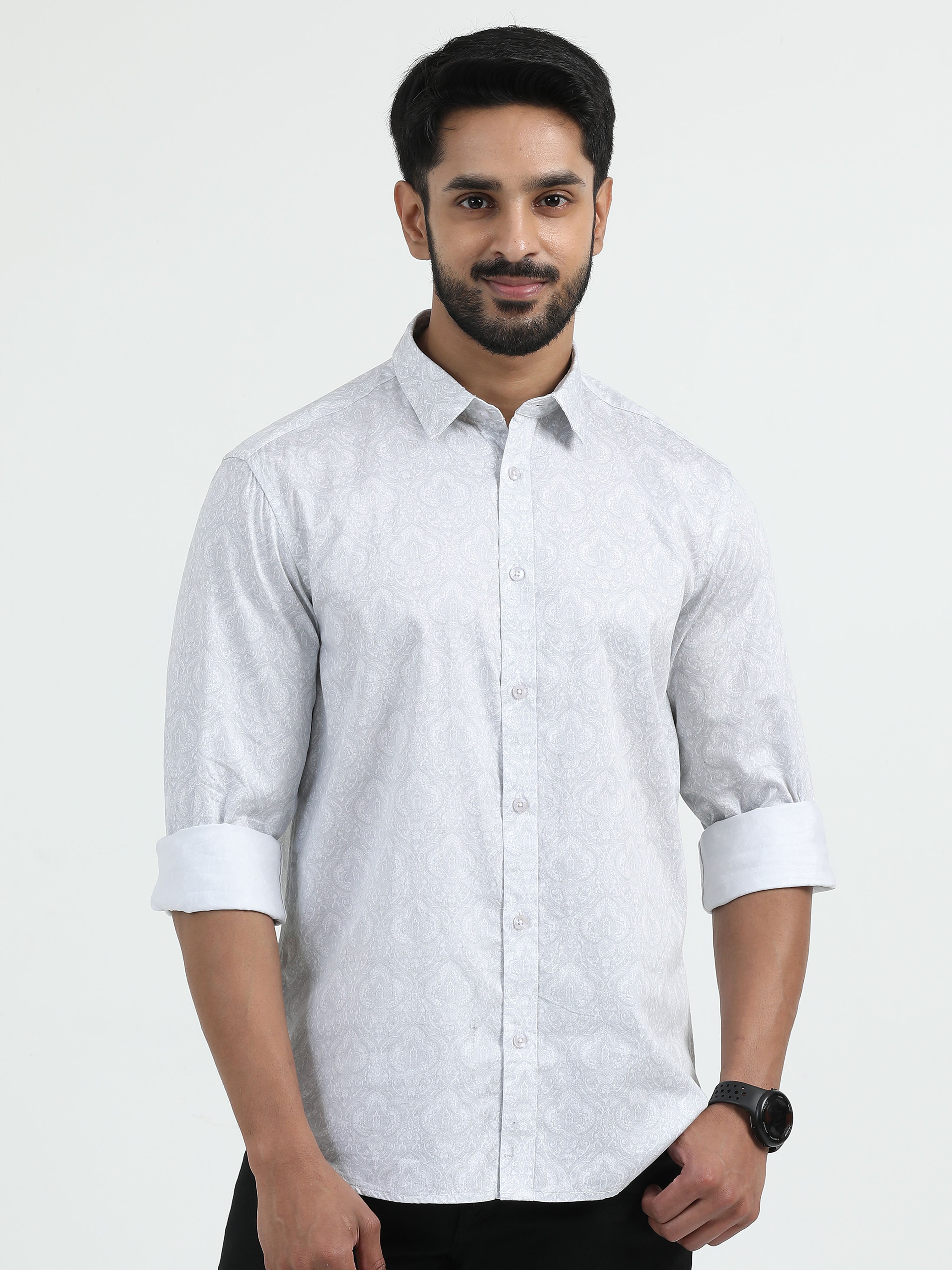 MEN'S LT.GREY PRINT SLIM FIT SHIRT