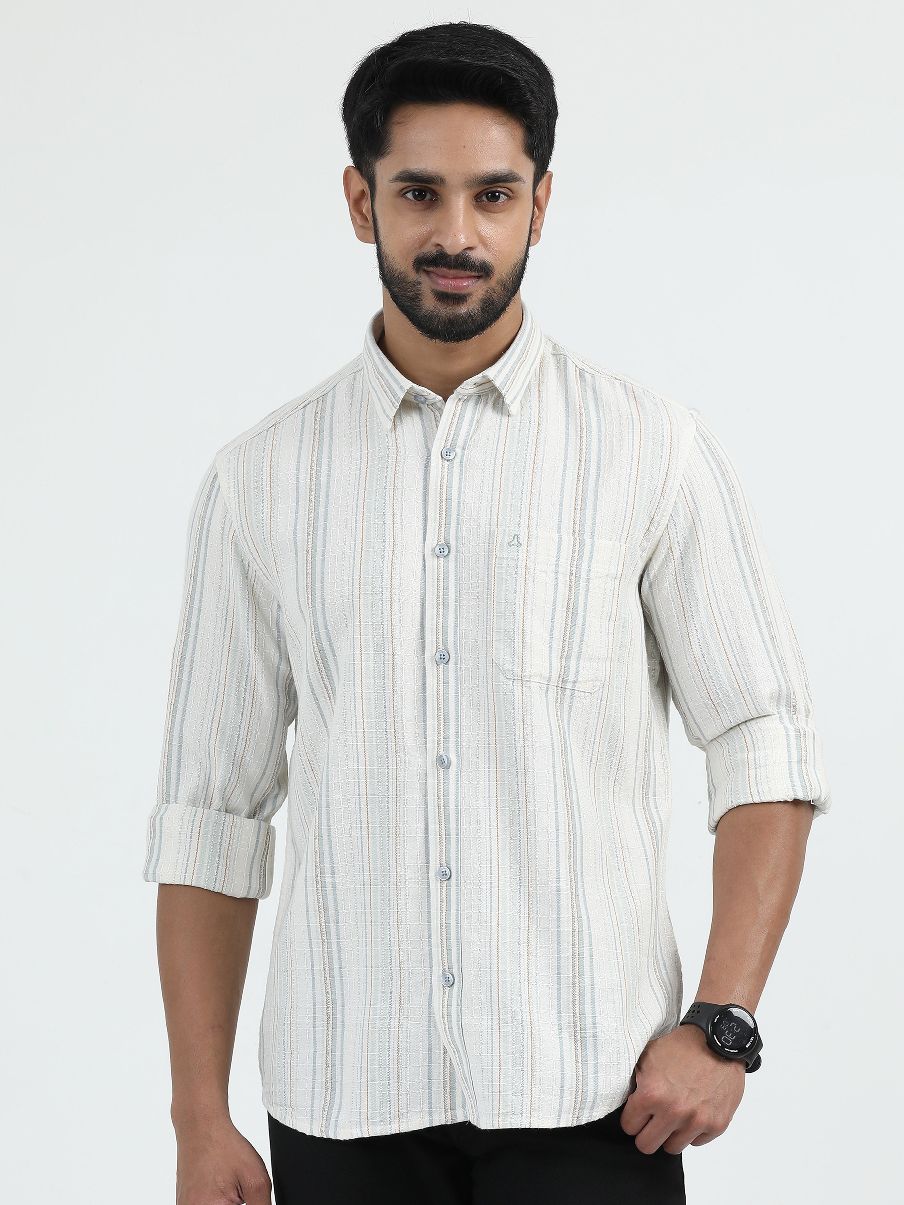 MEN'S DK.GREY STRIPES  SLIM FIT SHIRT