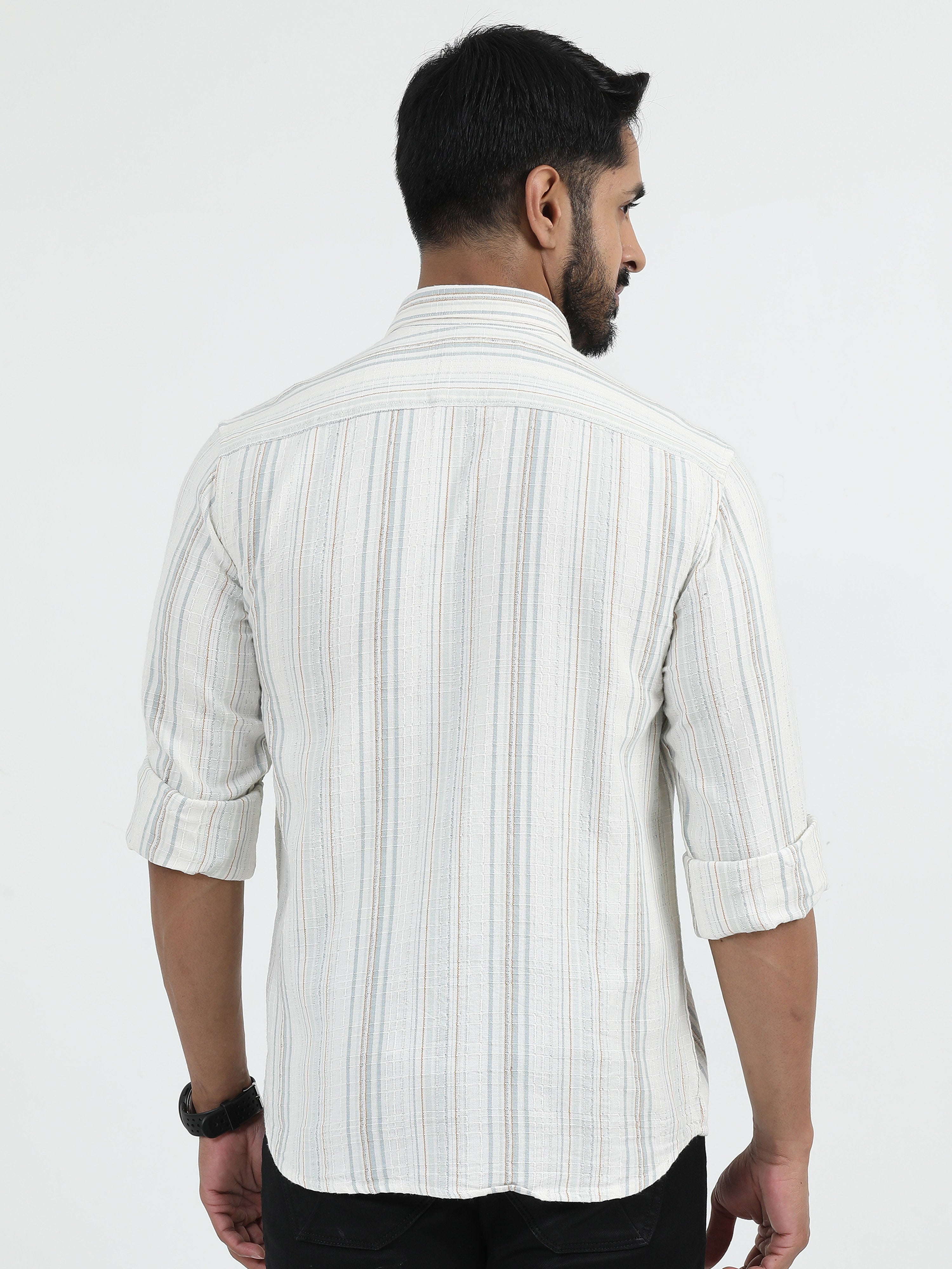 MEN'S DK.GREY STRIPES  SLIM FIT SHIRT