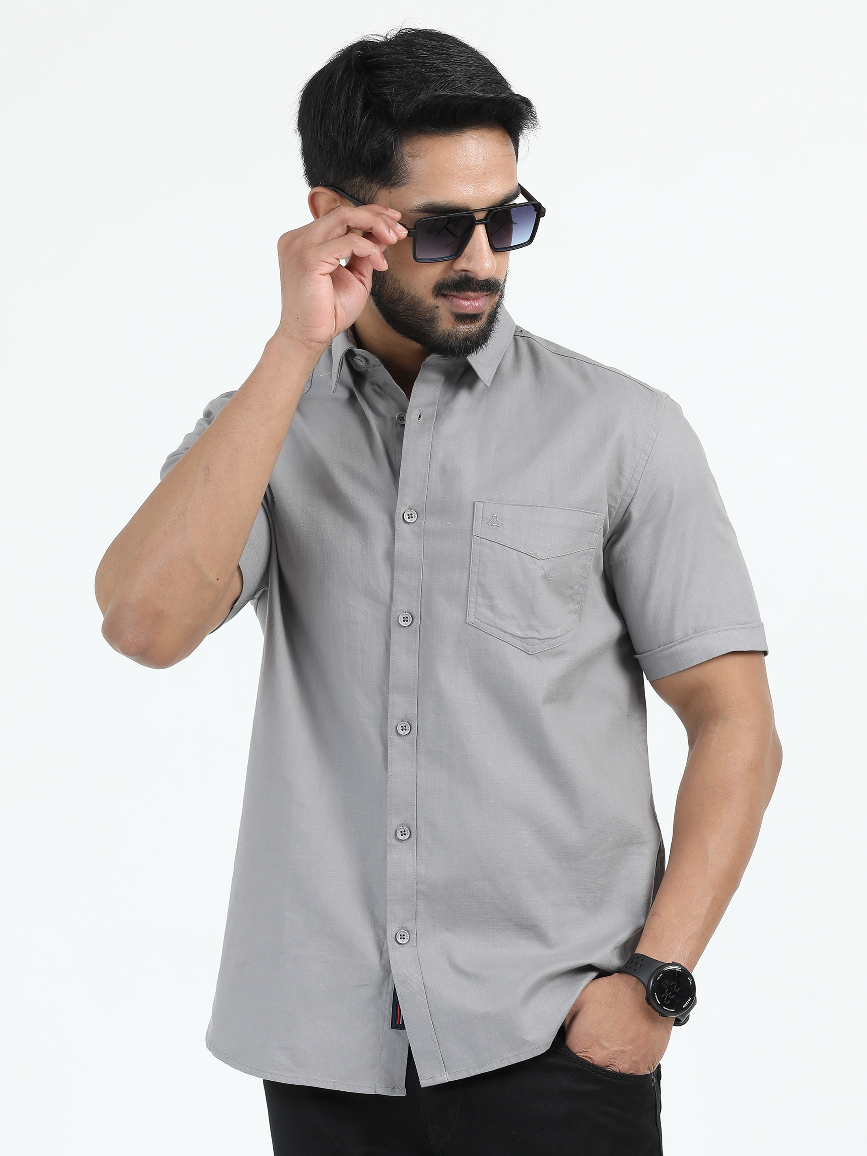 MEN'S GREY SOLID SLIM FIT SHIRT