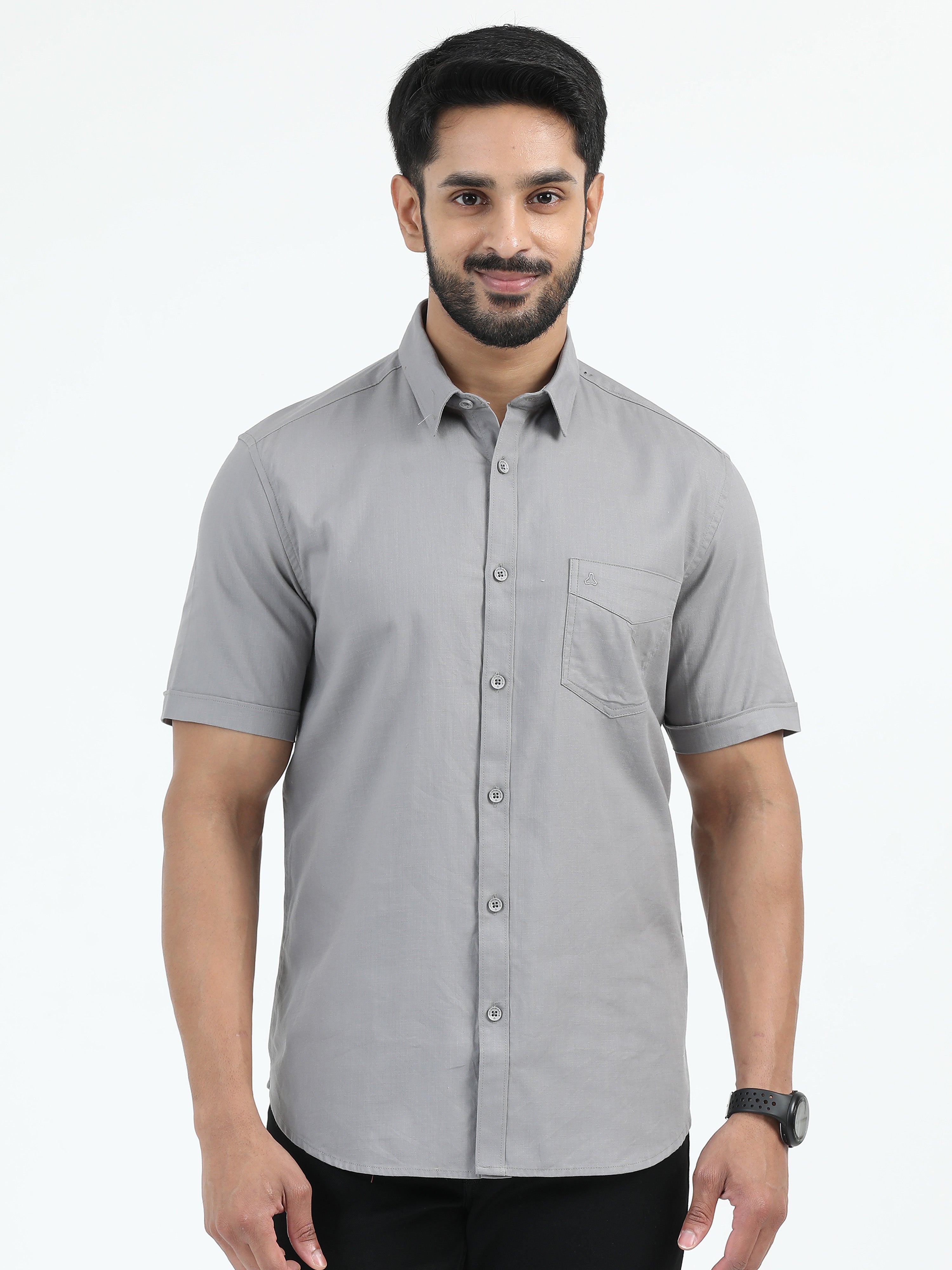 MEN'S GREY SOLID SLIM FIT SHIRT