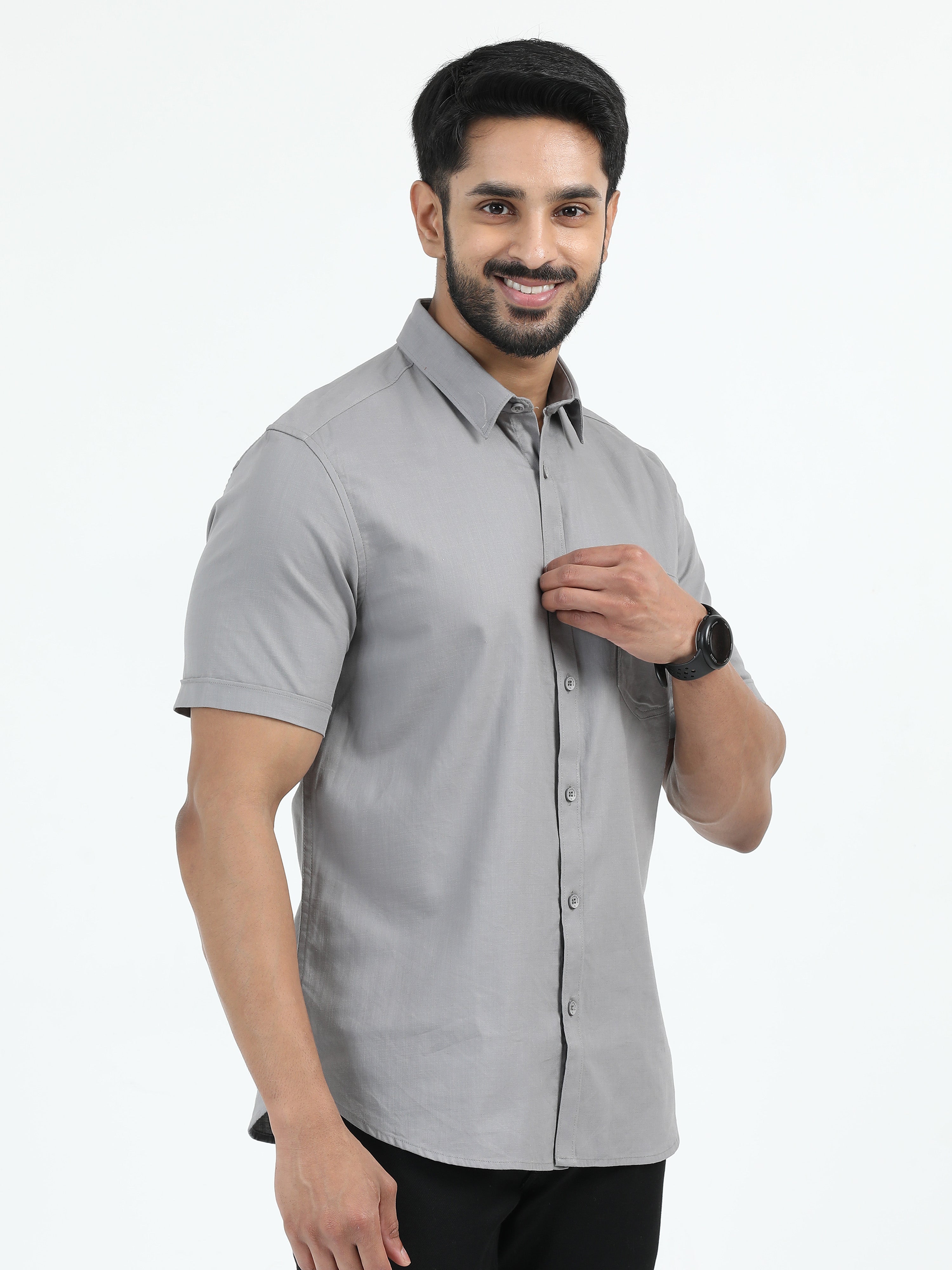 MEN'S GREY SOLID SLIM FIT SHIRT