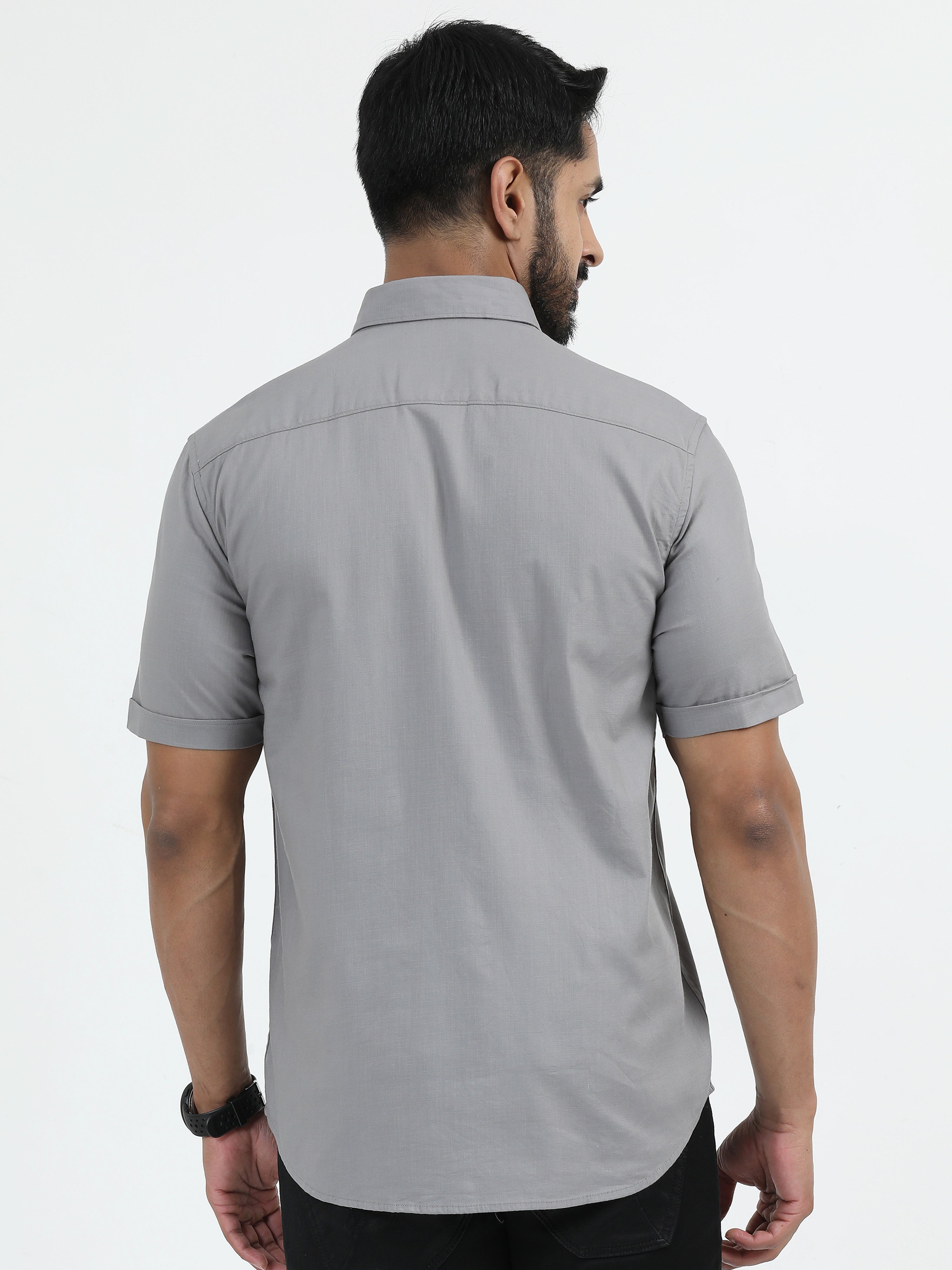 MEN'S GREY SOLID SLIM FIT SHIRT