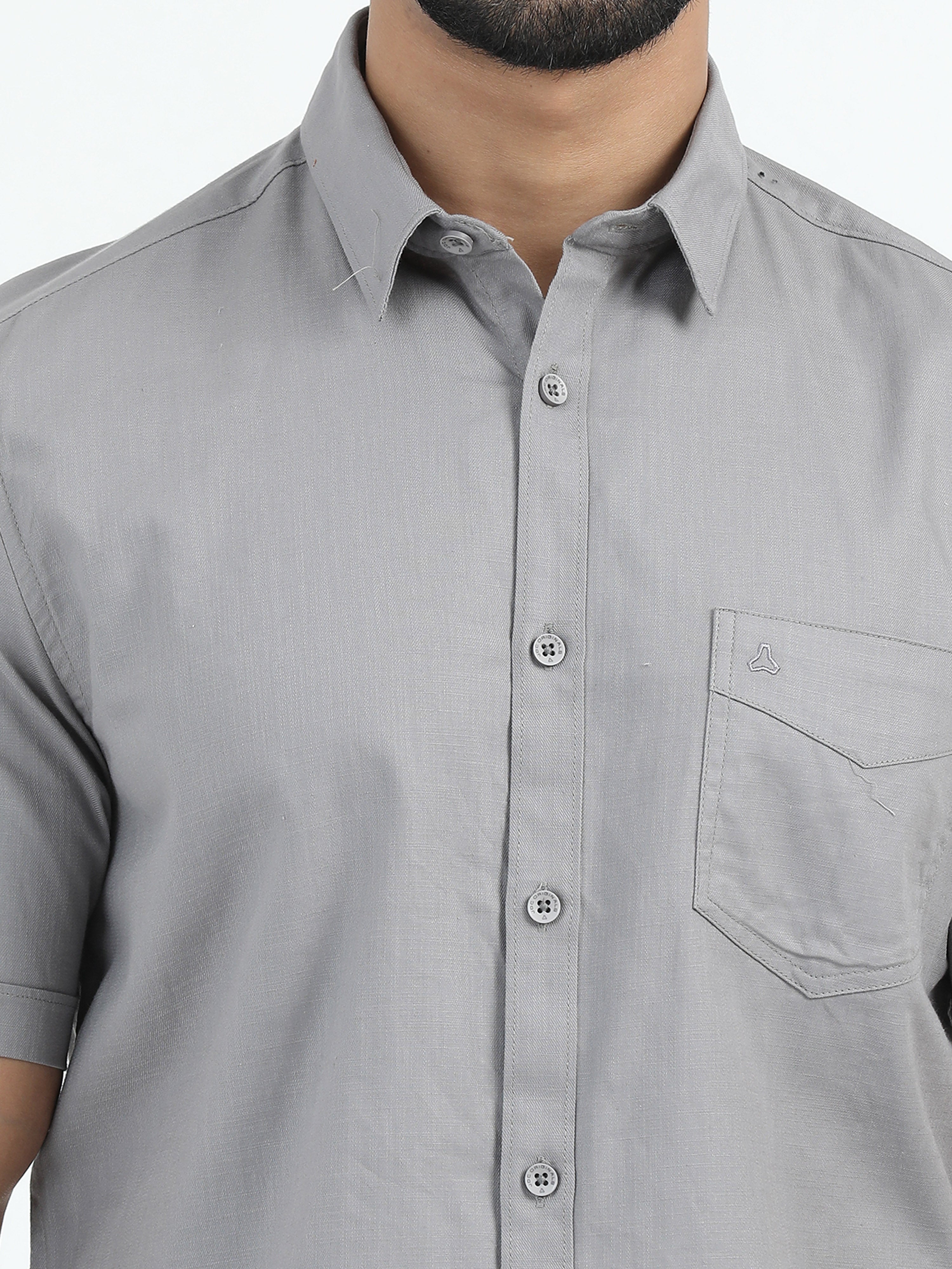 MEN'S GREY SOLID SLIM FIT SHIRT