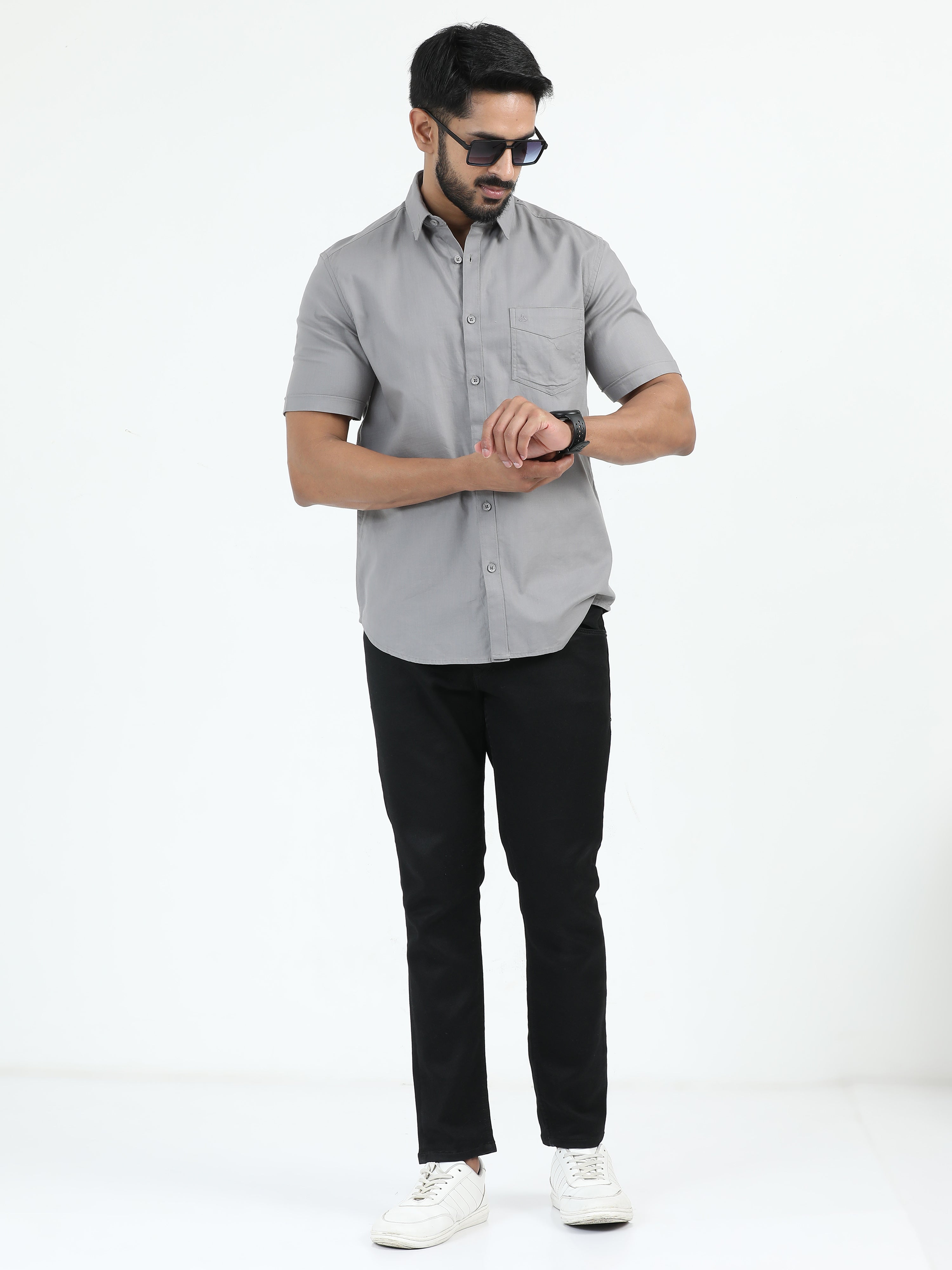 MEN'S GREY SOLID SLIM FIT SHIRT