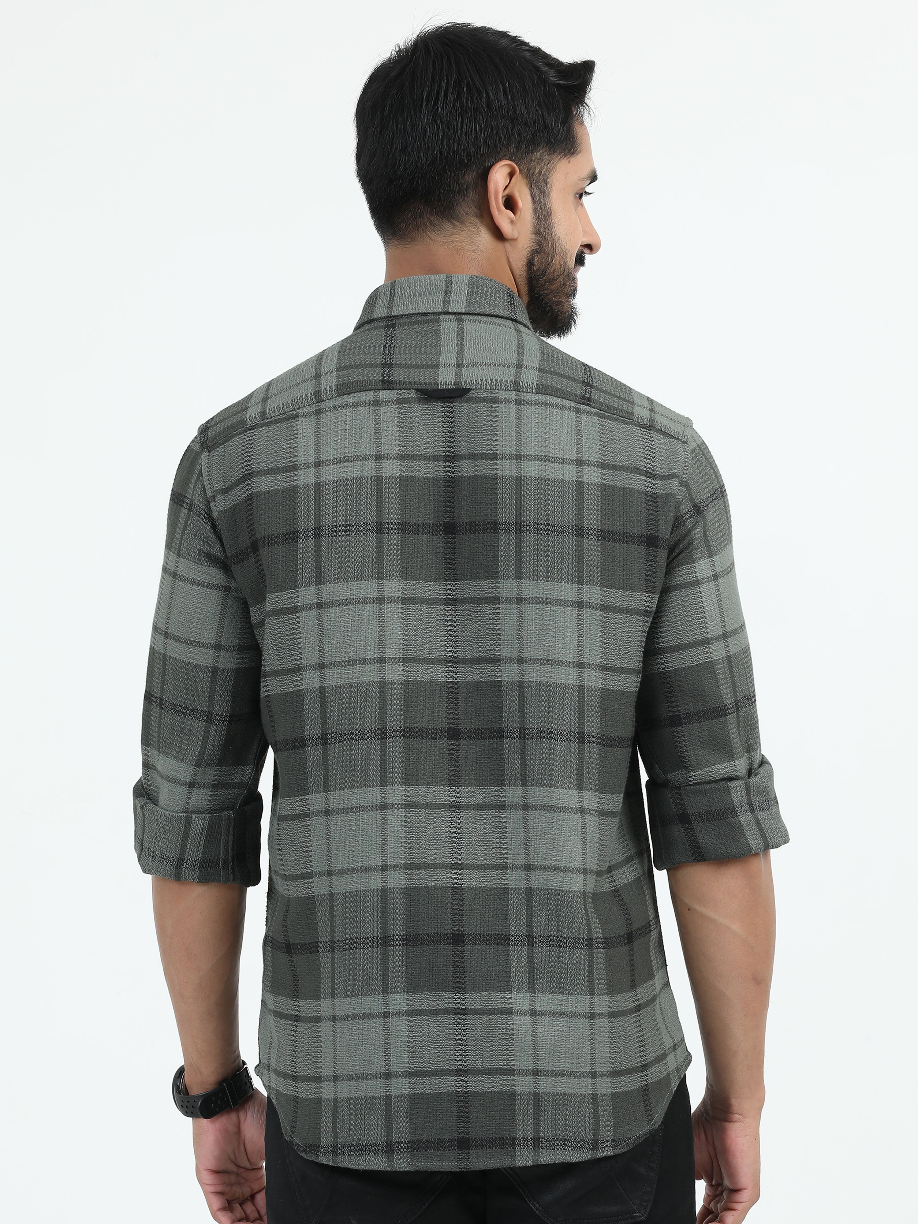 MEN'S GREEN CHECKS SLIM FIT SHIRT