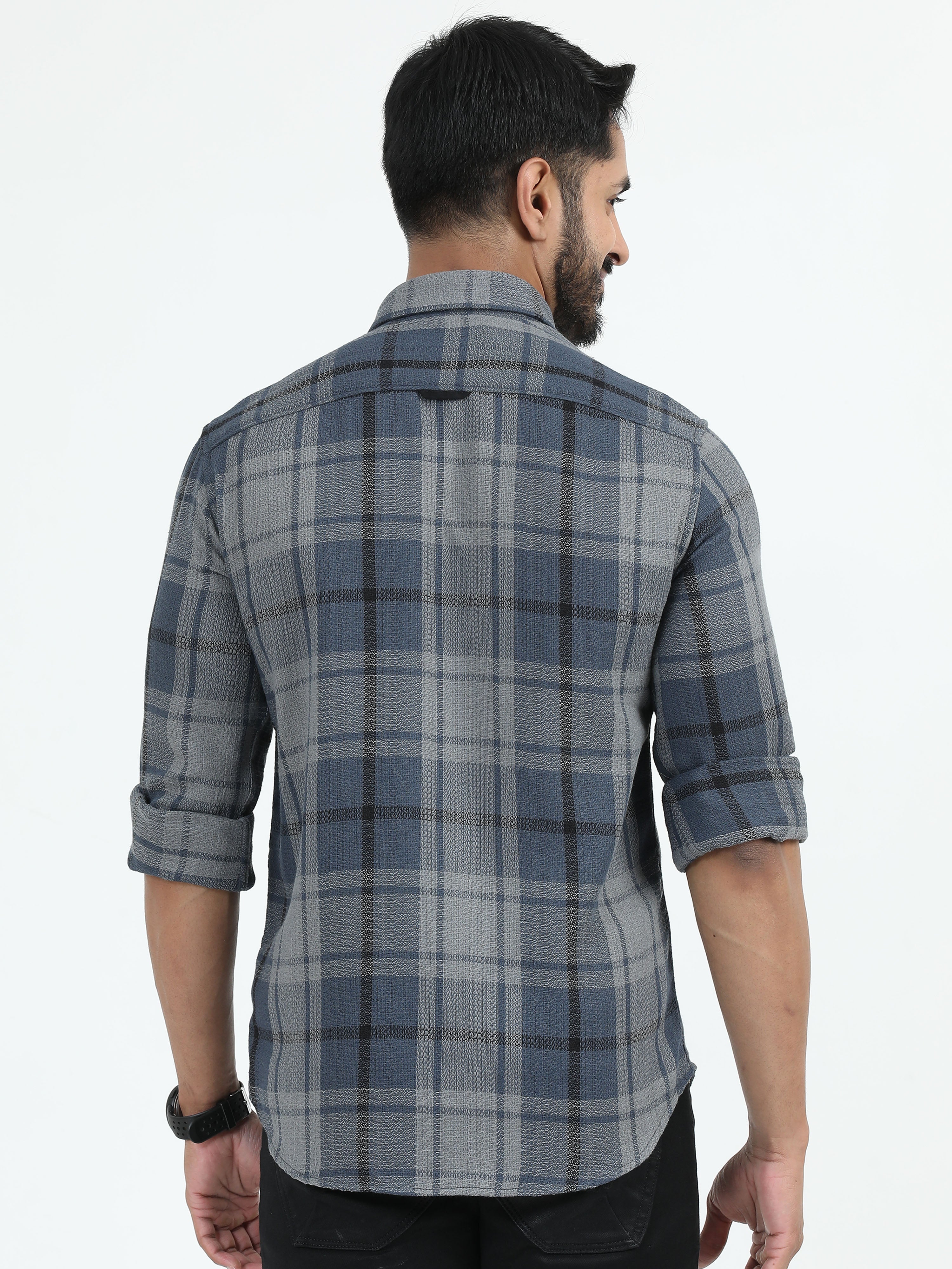 MEN'S NAVY CHECKS SLIM FIT SHIRT