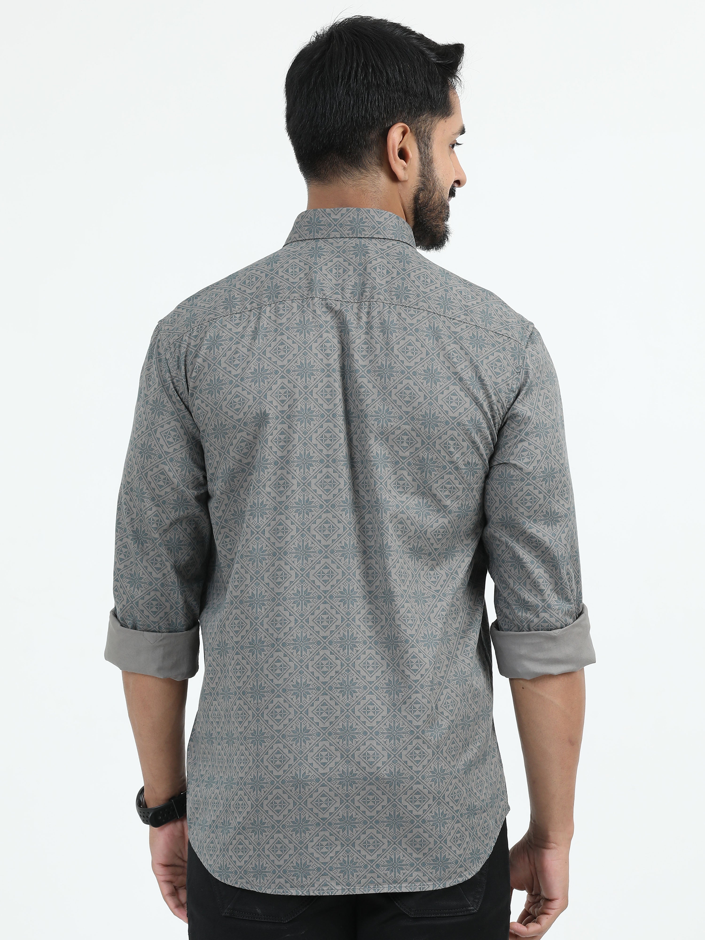 MEN'S GREY PRINT SLIM FIT SHIRT