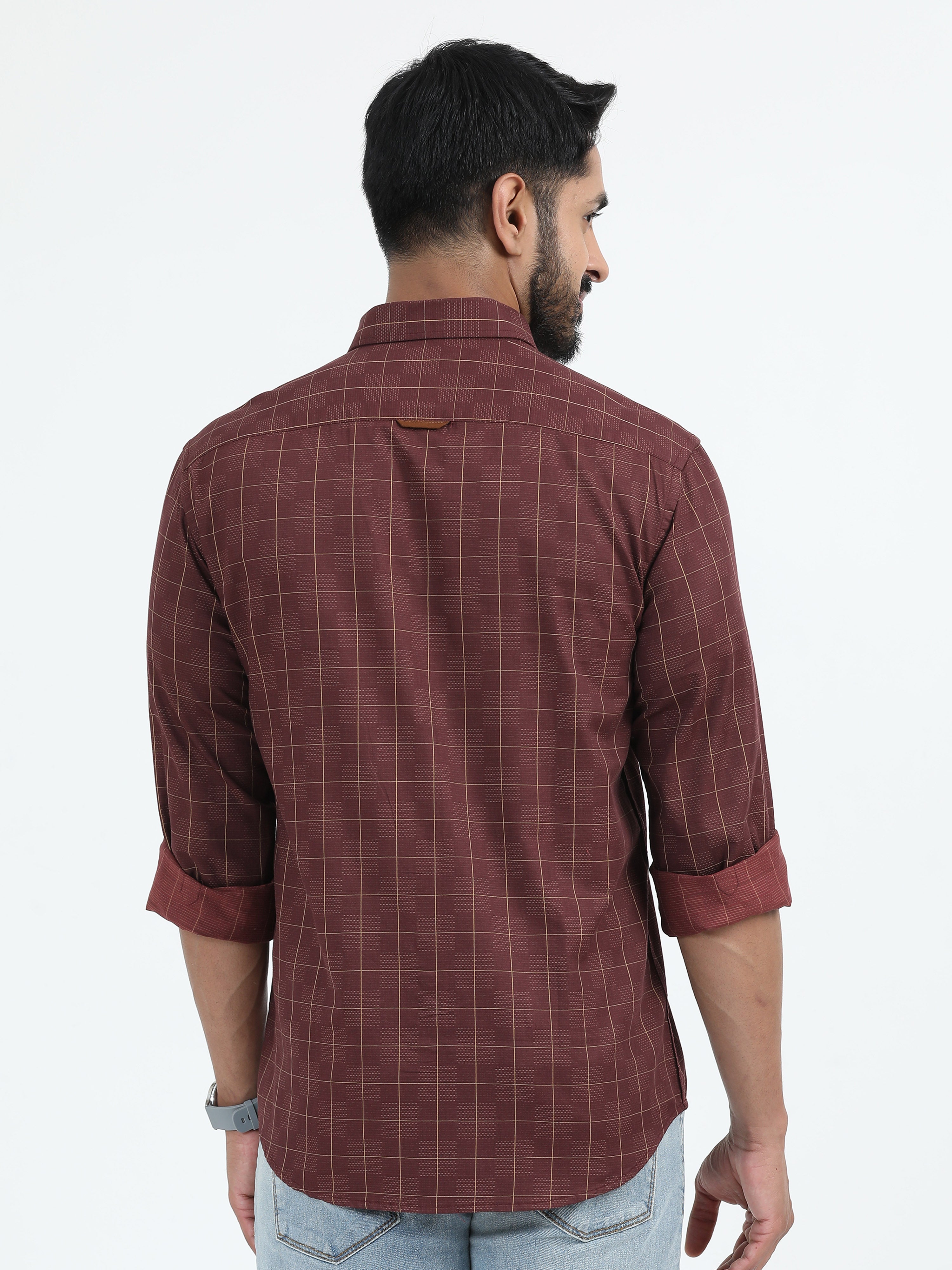 MEN'S MAROON CHECKED SLIM FIT SHIRT