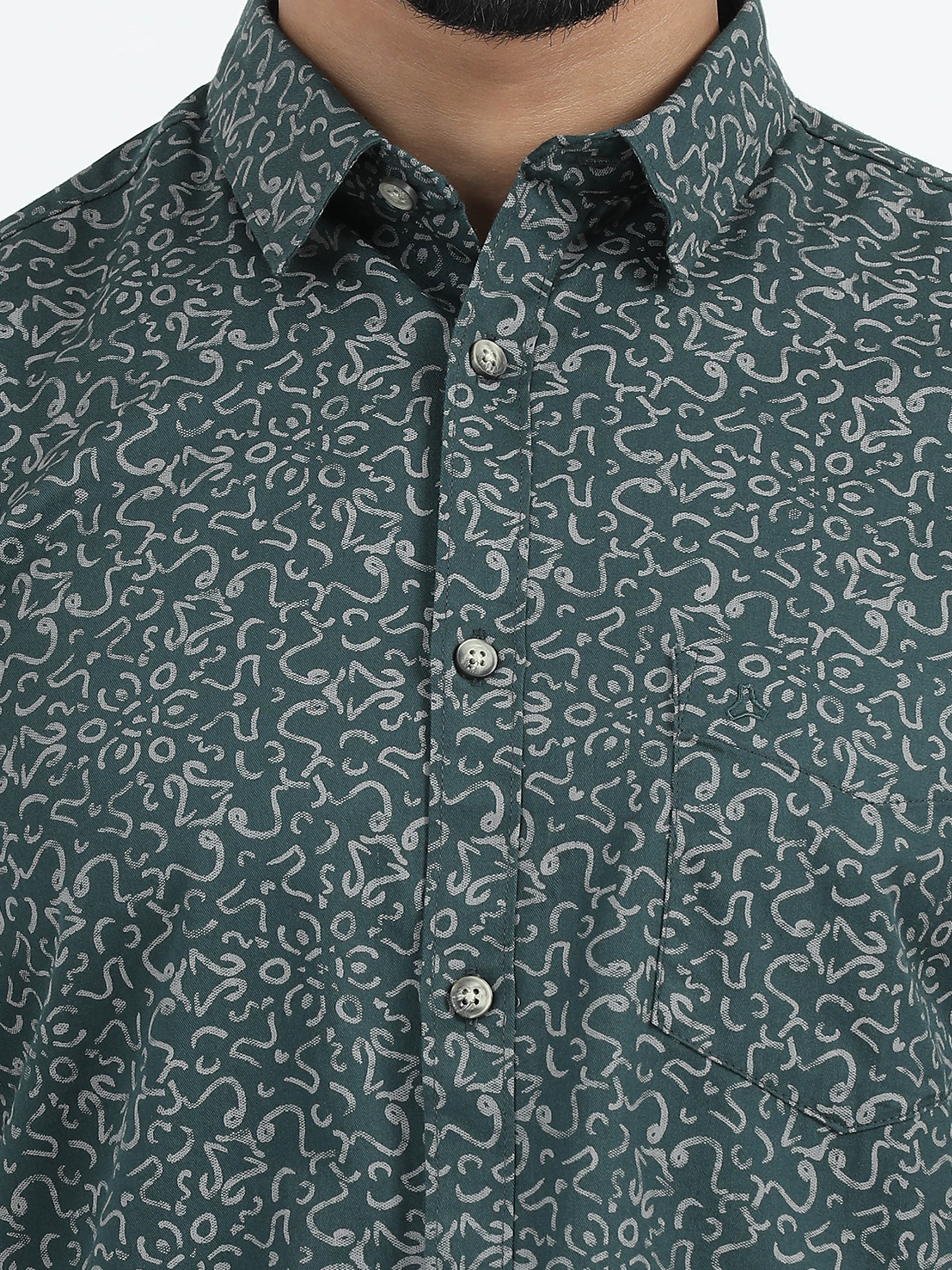 MEN'S GREEN PRINT SLIM FIT SHIRT