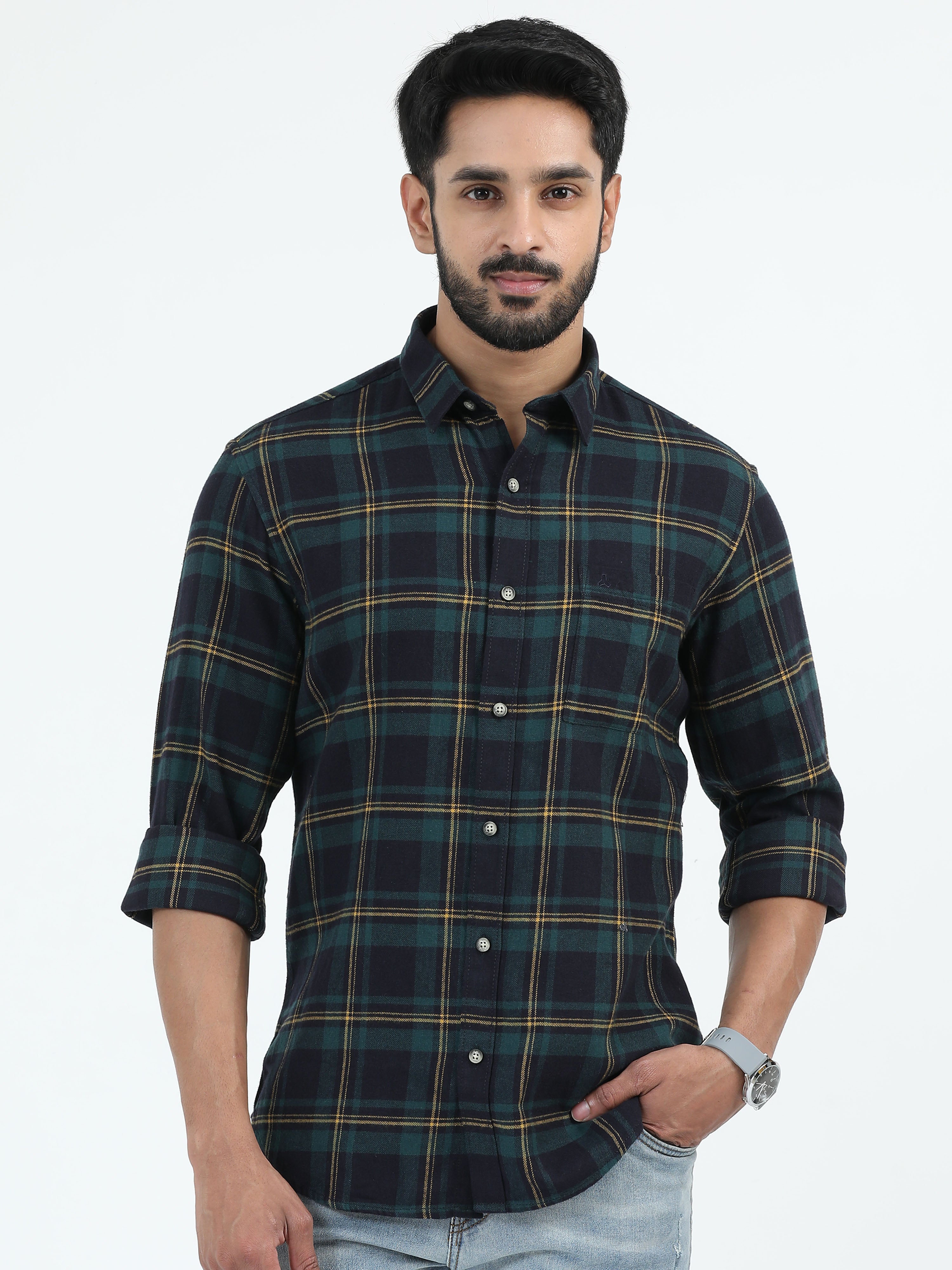 MEN'S BLACK  CHECKS SLIM FIT SHIRT