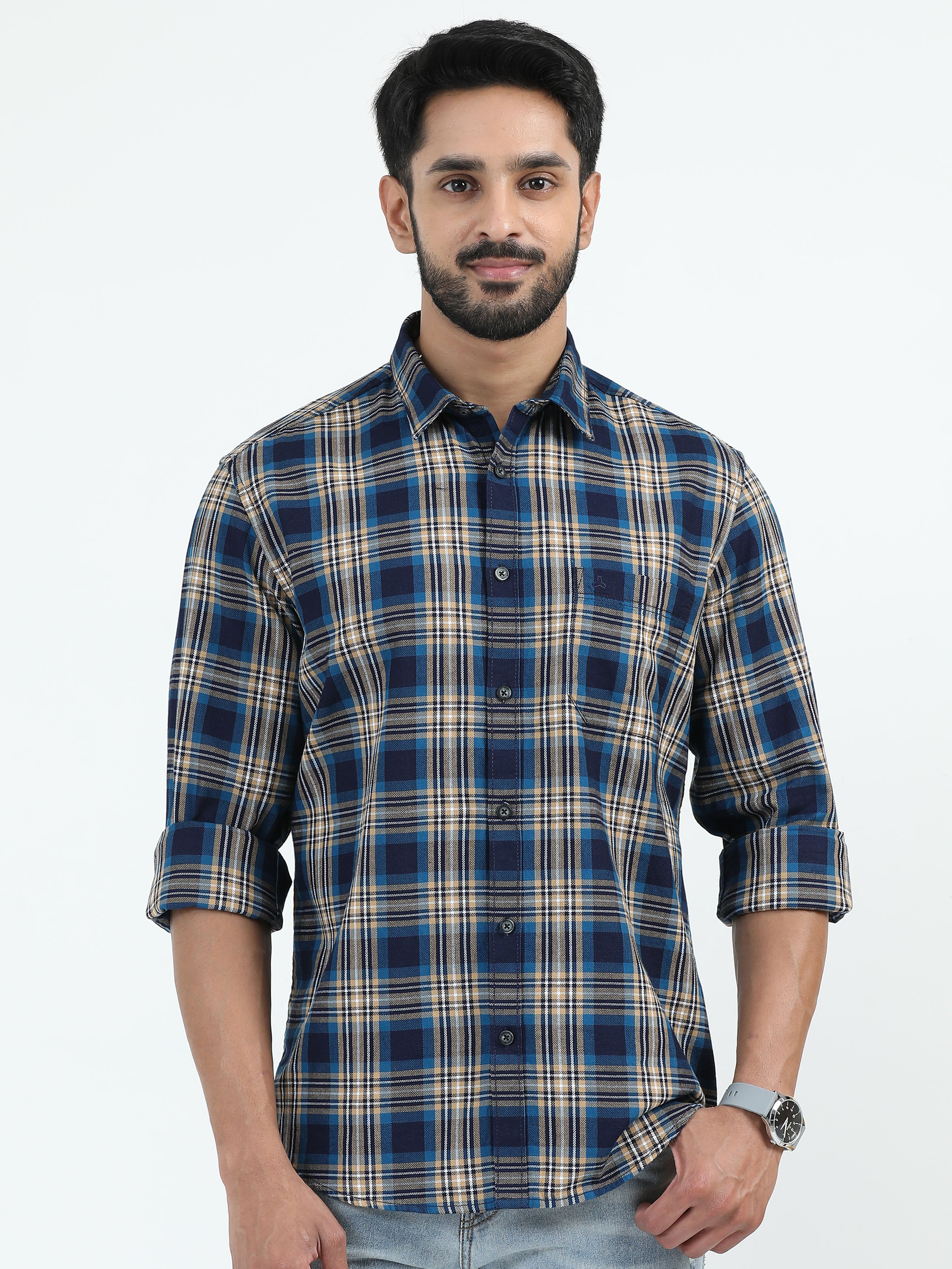 MEN'S TURQUOISE CHECKS SLIM FIT SHIRT