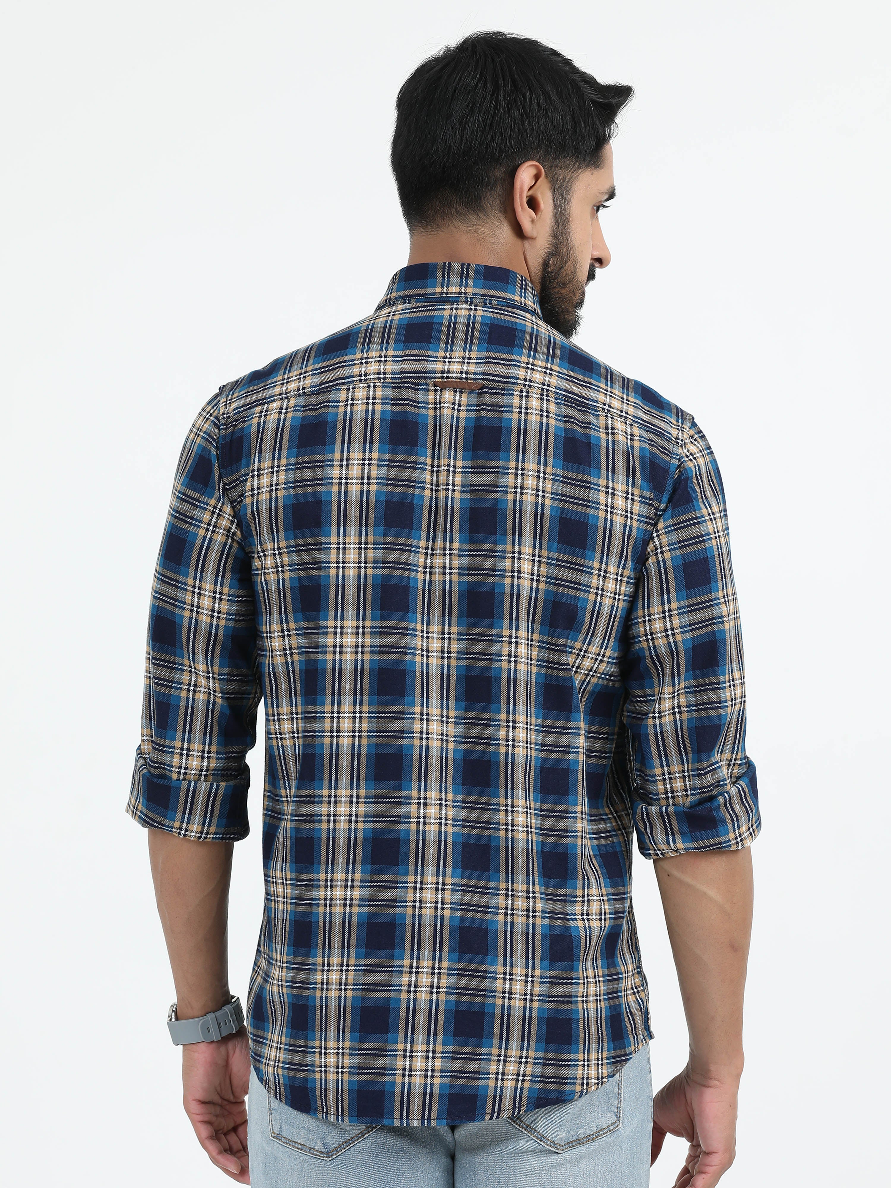 MEN'S TURQUOISE CHECKS SLIM FIT SHIRT