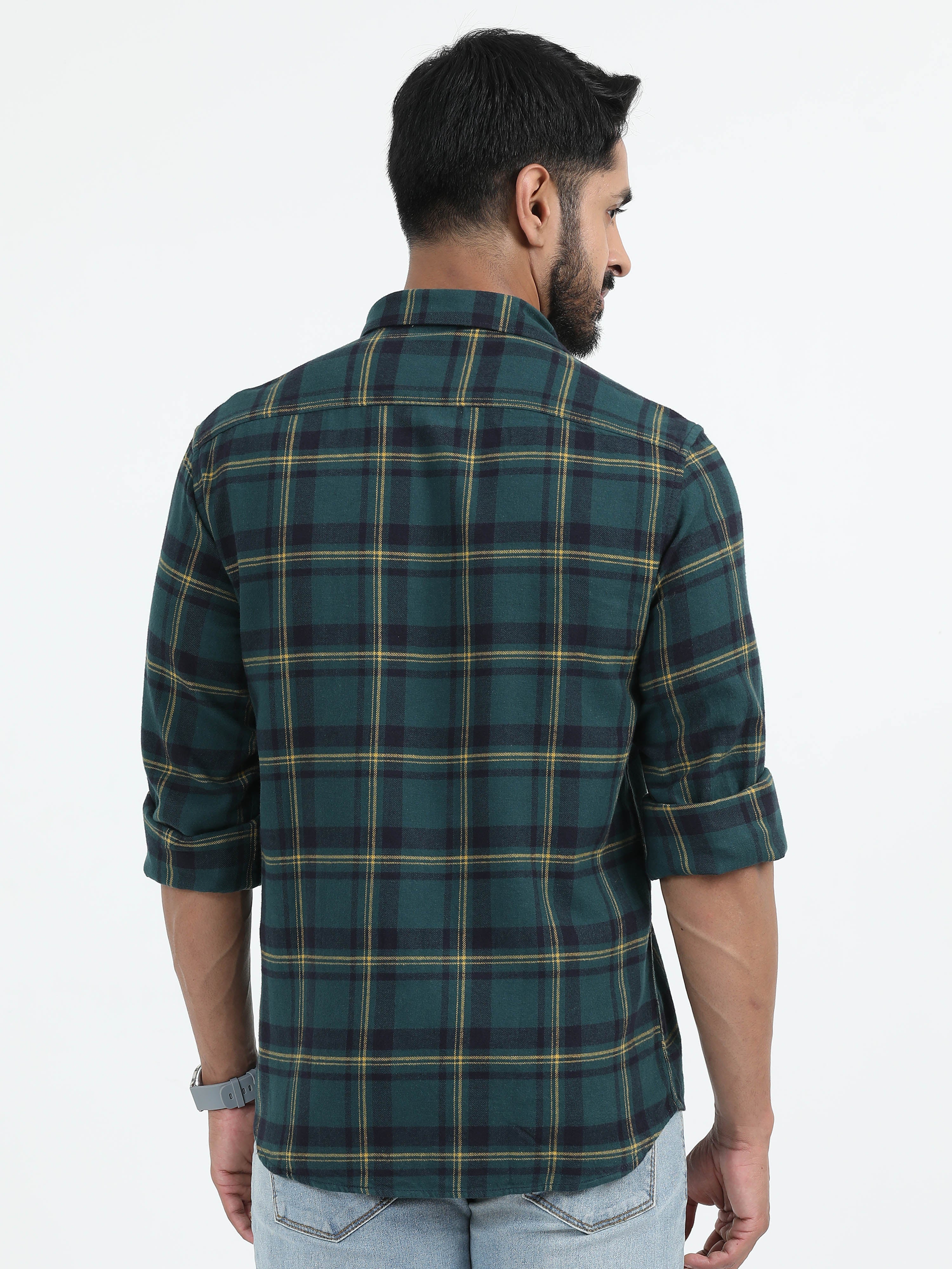 MEN'S GREEN CHECKS SLIM FIT SHIRT