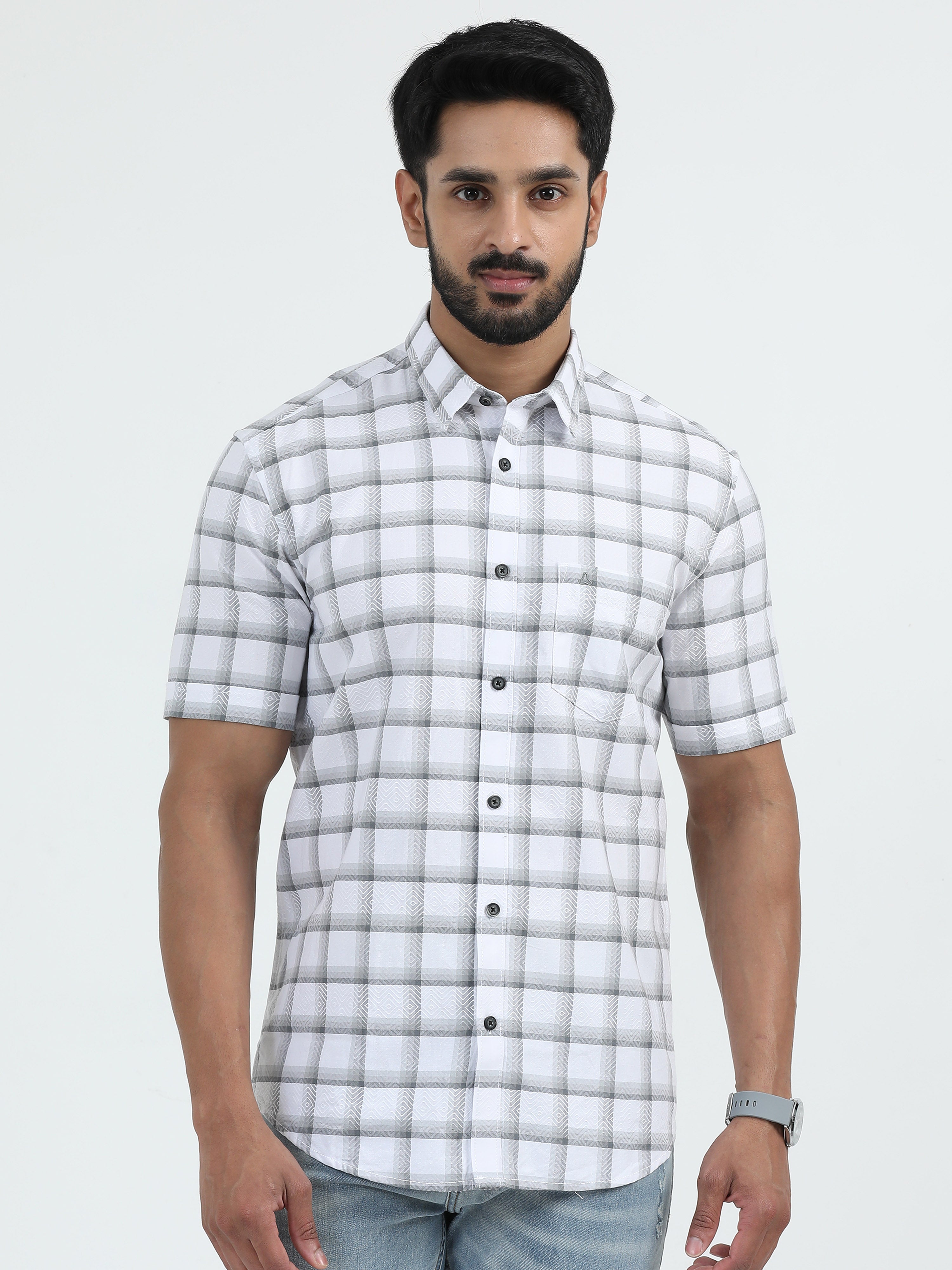 MEN'S ASH GREY CHECKED SLIM FIT SHIRT