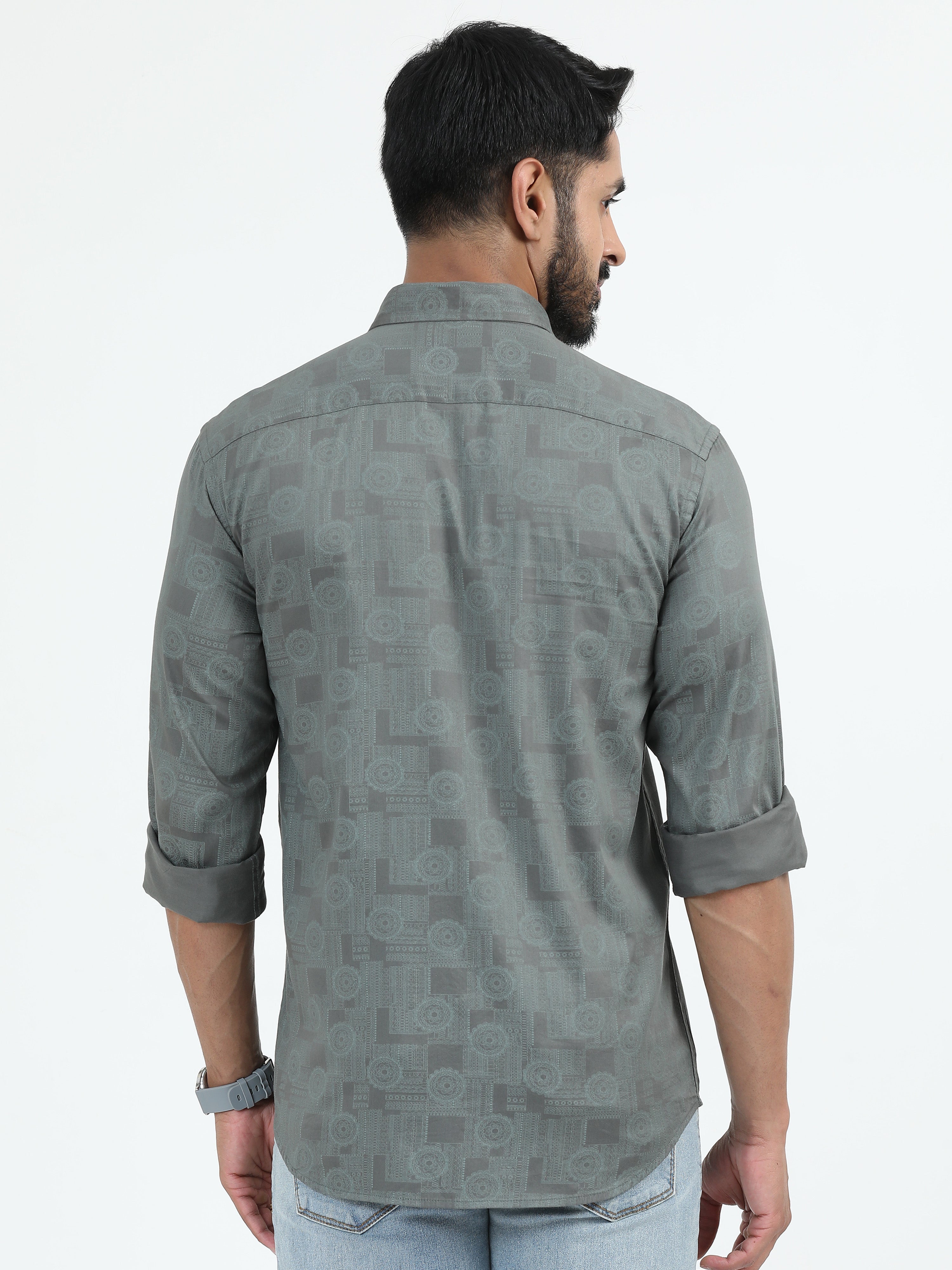 MEN'S GREEN PRINT SLIM FIT SHIRT